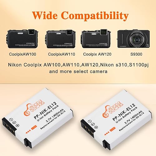 Miniatura 2 de Batería EN-EL12 y cargador LED compatible con Nikon Coolpix A1000 B600 W300 A900 AW100 AW110 AW120 AW130 S6300 S8100 S8200 S9050 S9200 S9300 S9400