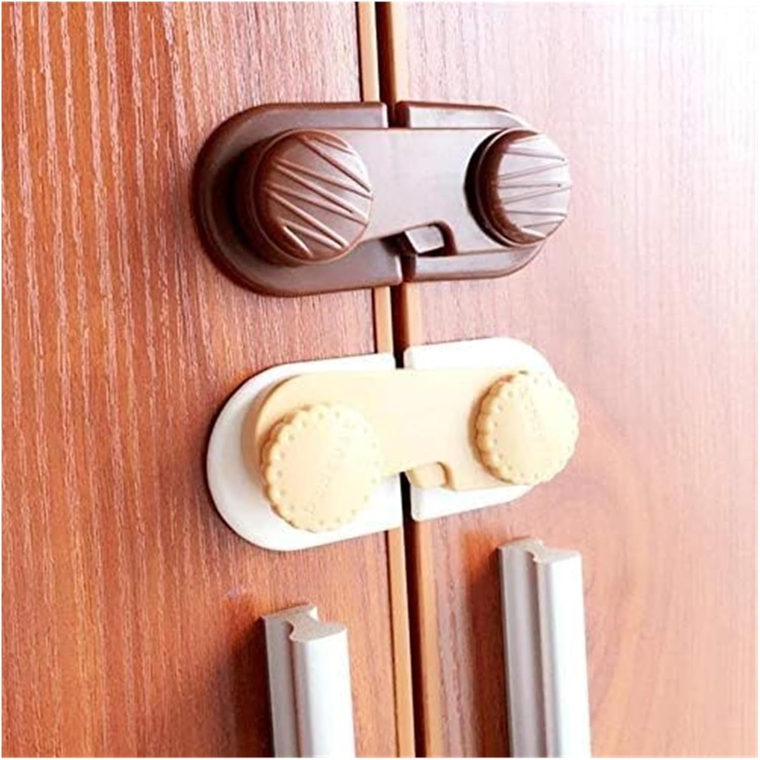 Door Handle Lock,2pcs Creative Adhesive Kids Baby Care Cabinet Fridge Window Drawer Cupboard Buckle Locks Childproof Latches Protection(Brown)