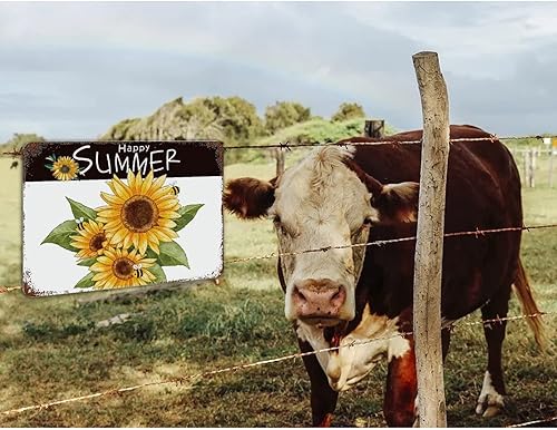 Miniatura 8 de Placa de metal con diseño de girasol y abeja y miel, letrero de metal con texto en inglés «Happy Summer», decoración de casa costera, jardín,