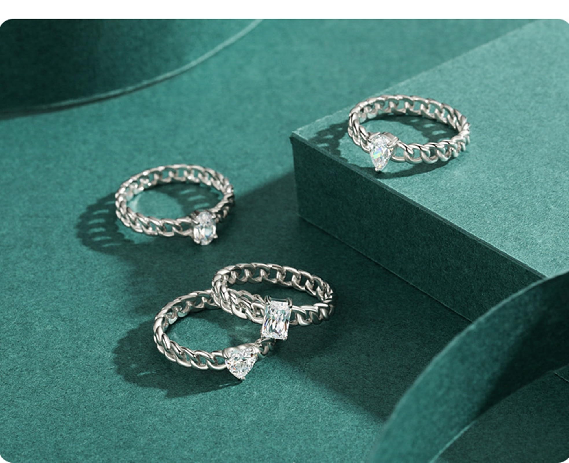 Anillo para mujer, oro auténtico, anillo de boda único con diamante cultivado en laboratorio, anillos de compromiso, forma de gota, oro blanco, anillo de banda para mujer