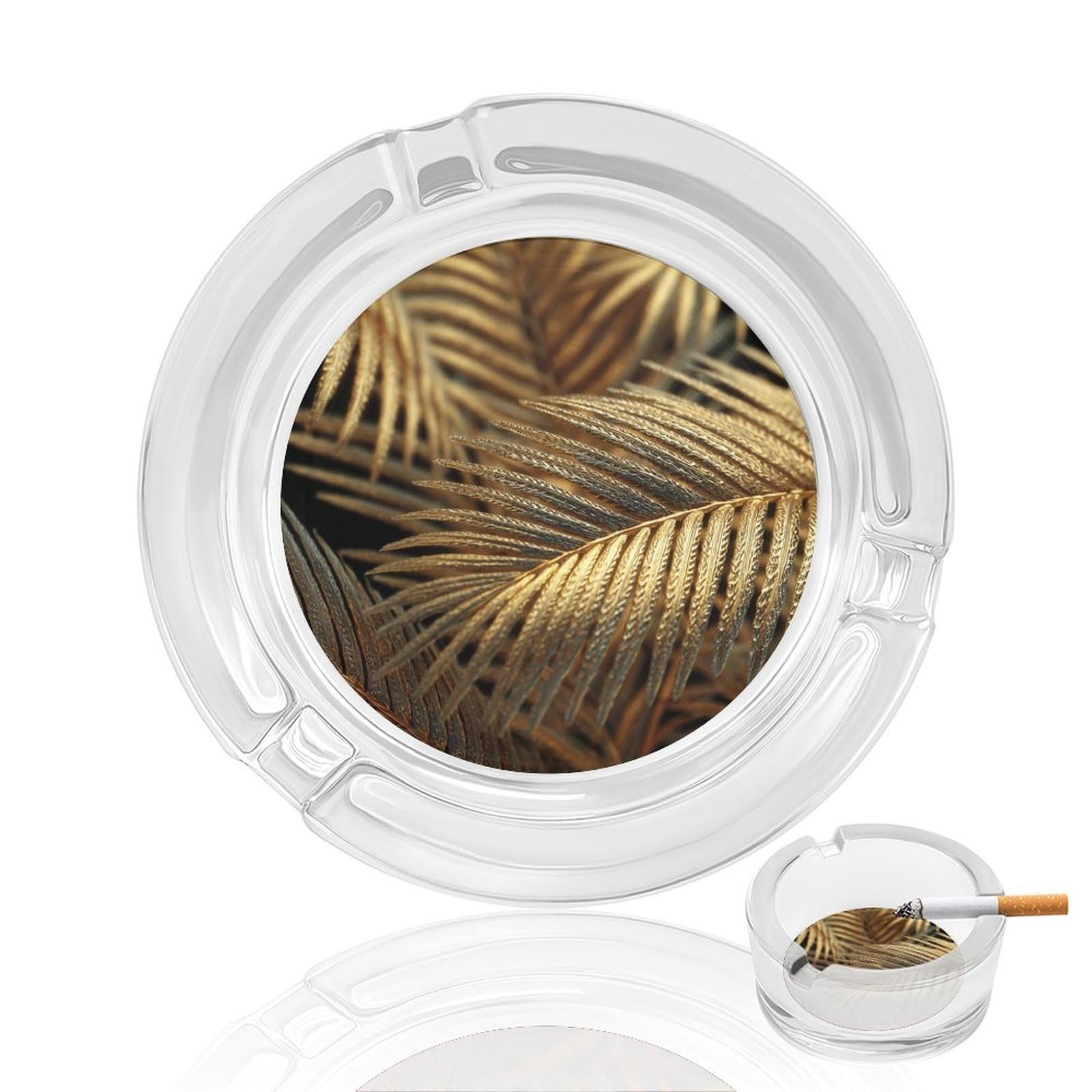 Palm Leaves in Gold Glass Ashtray for Cigarettes Portable Decorative Ash Trays for Home Office Decor
