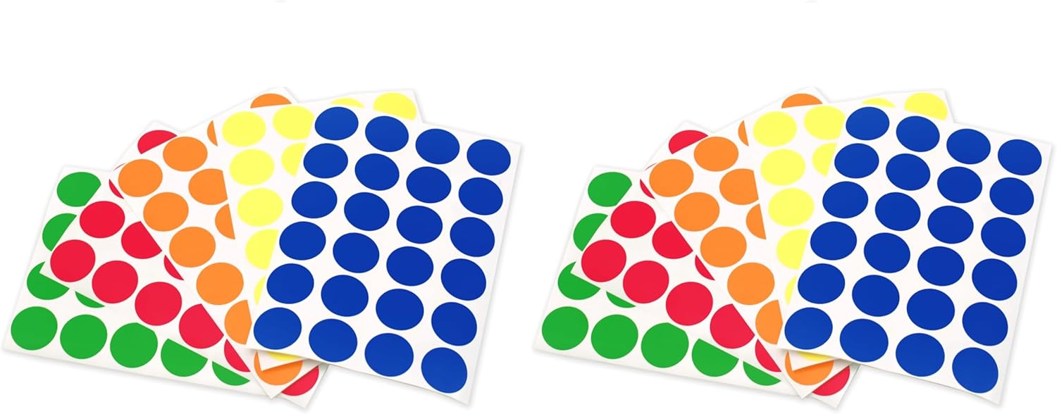 ChromaLabel 3/4 Inch Circle Sticker Labels, Easy to Write On Round Colored Stickers, Permanent Sticky Dots - 1200 Colored Dot Stickers per Variety Pack, 5 Assorted Colors Dot Labels (Pack of 2)