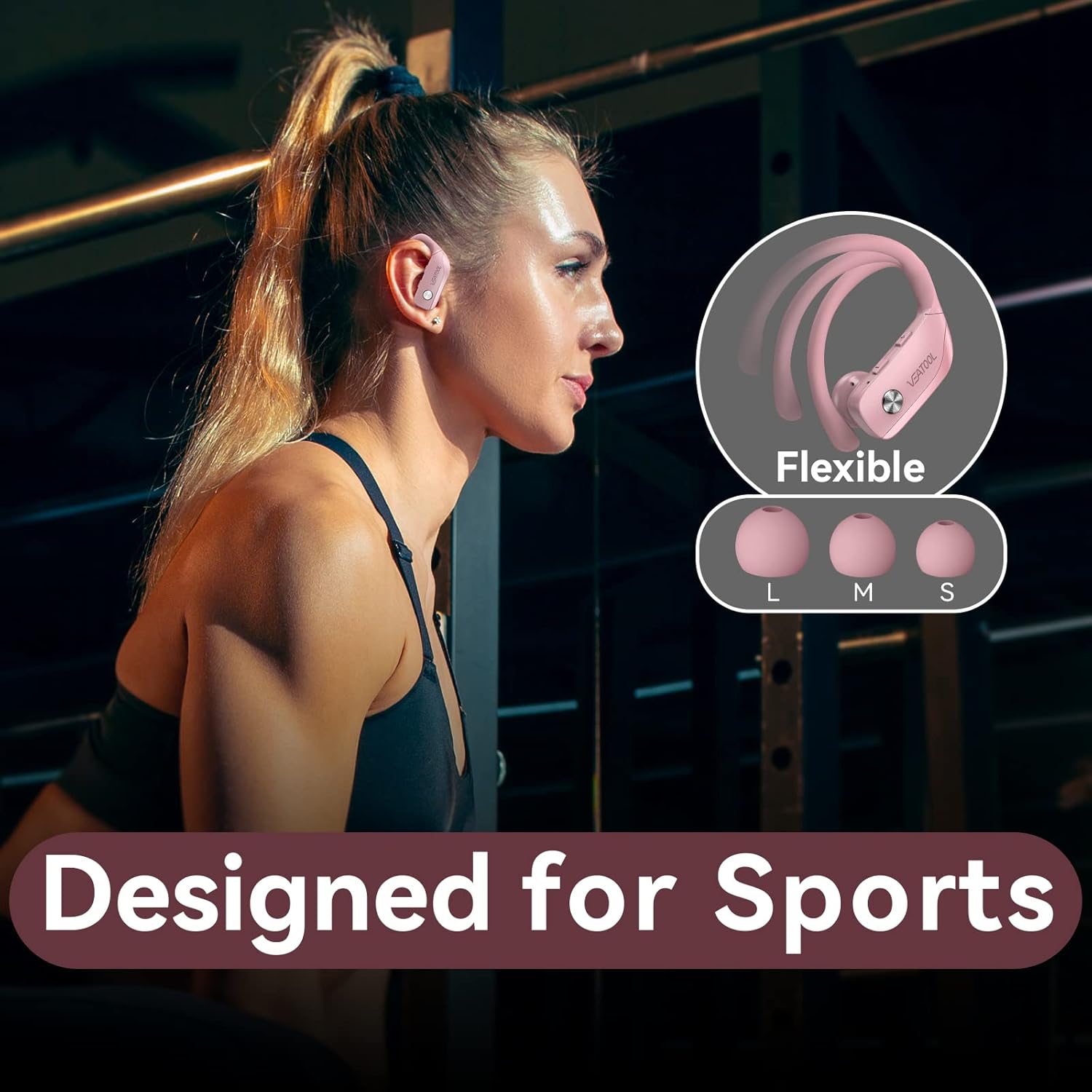 Wireless Earbuds Bluetooth Headphones 48hrs Play Back Sport Earphones with LED Display Over-Ear Buds with Earhooks Built-in Mic Headset for Workout Pink BMANI-VEAT00L : Electronics