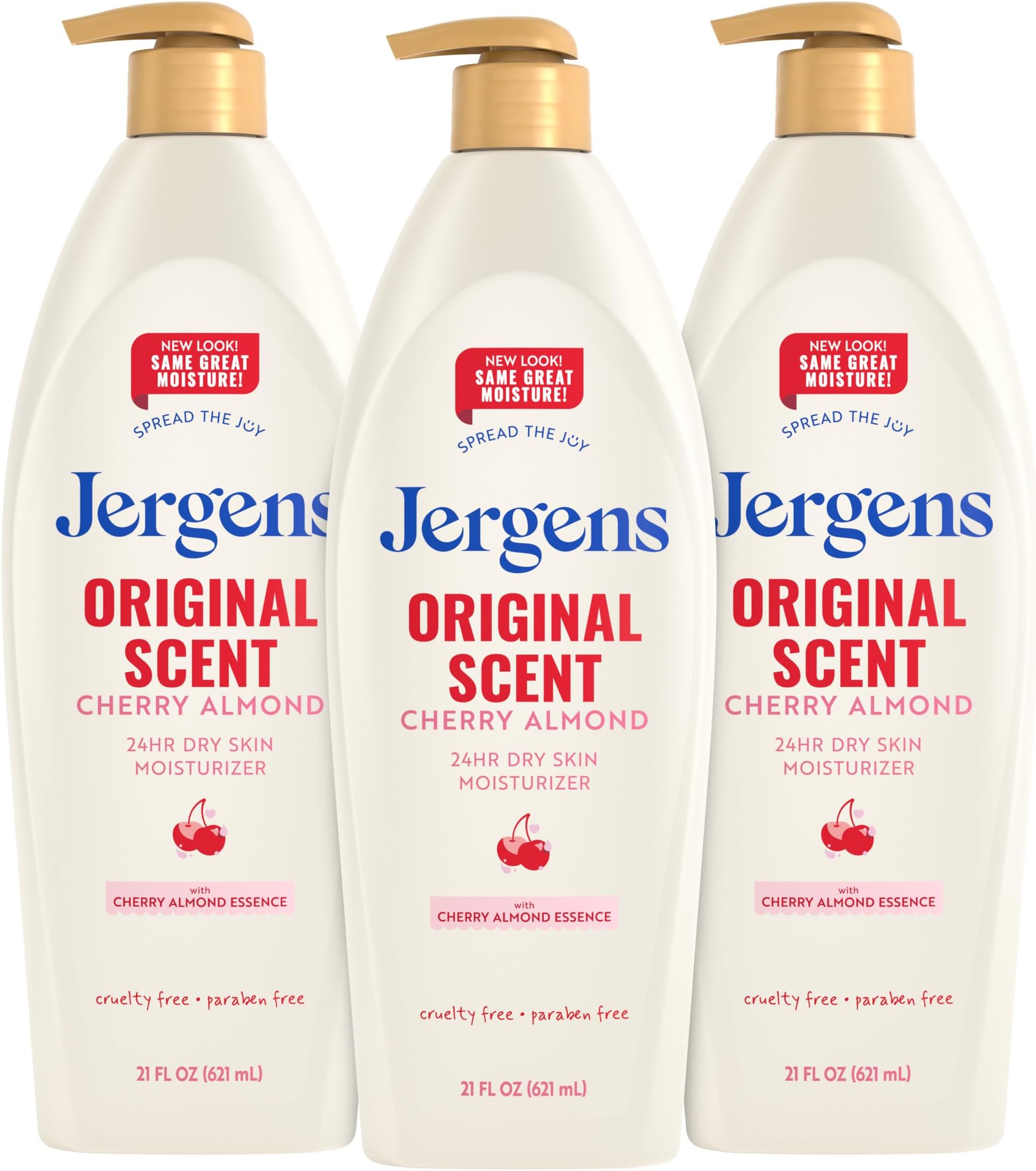 Original Scent Dry Skin Body Lotion, Hand and Body Moisturizer, Cherry Almond Essence, Dermatologist Tested, 21 Oz, Pack of 3