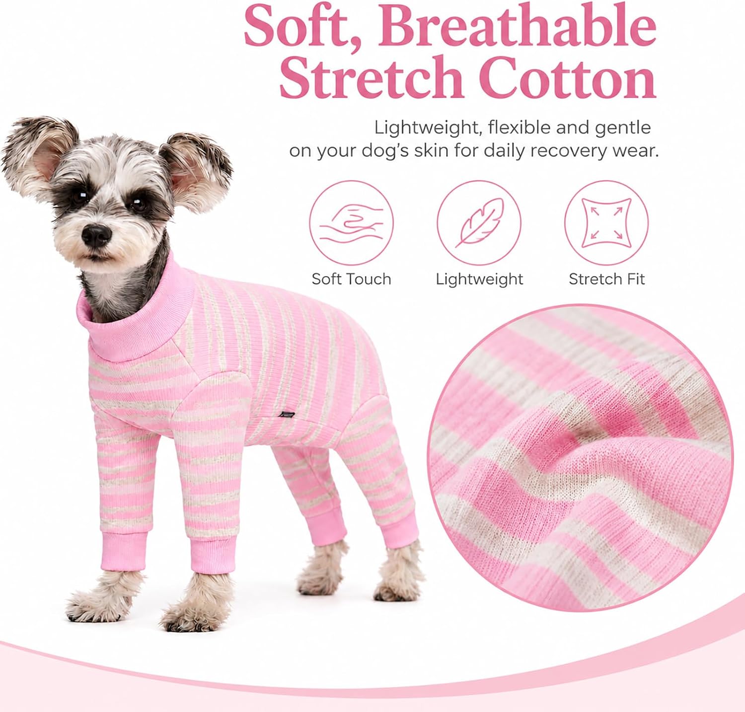 Dog Striped Recovery Suit, Puppy After Surgery Onesie for Female Male Small Dogs, Dogs Cats Long Sleeve Pajamas Bodysuit, Surgery Abdominal Wound Bandages Clothes, Dog Pant for Shedding Skin Disease