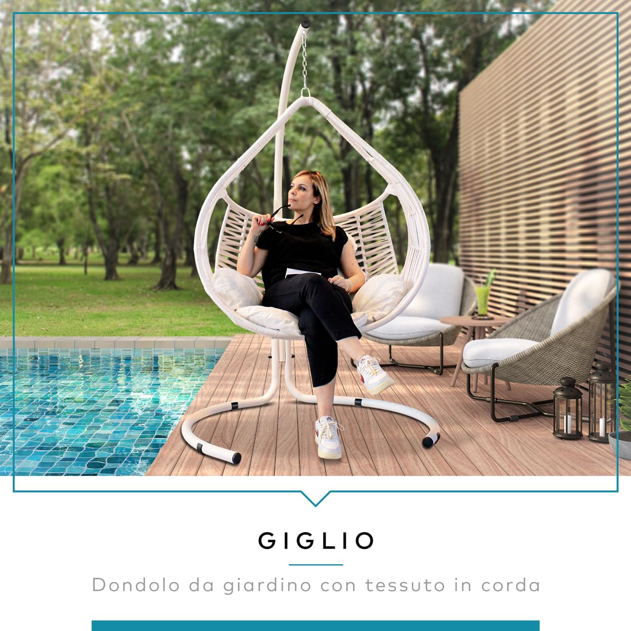 DESHOME Giglio - Dondolo da giardino singolo Sedia a dondolo da esterno Poltrona sospesa da giardino Sedia sospesa da esterno Grigio