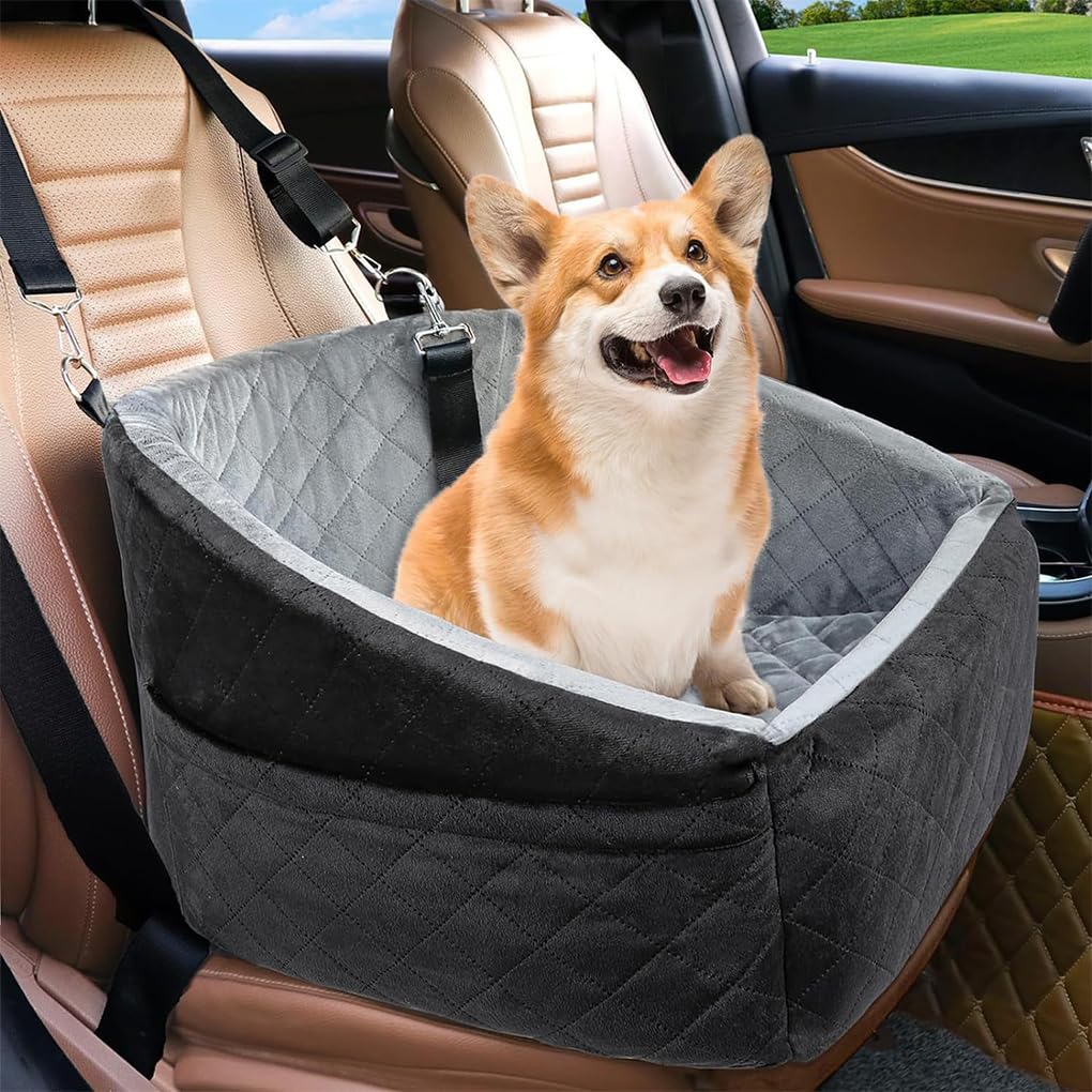 Asiento de Coche para Perros, Cama para Mascotas, Cesta para Perros, fácil de Limpiar, Apto para Todas Las Razas, Accesorios de algodón para, Gris