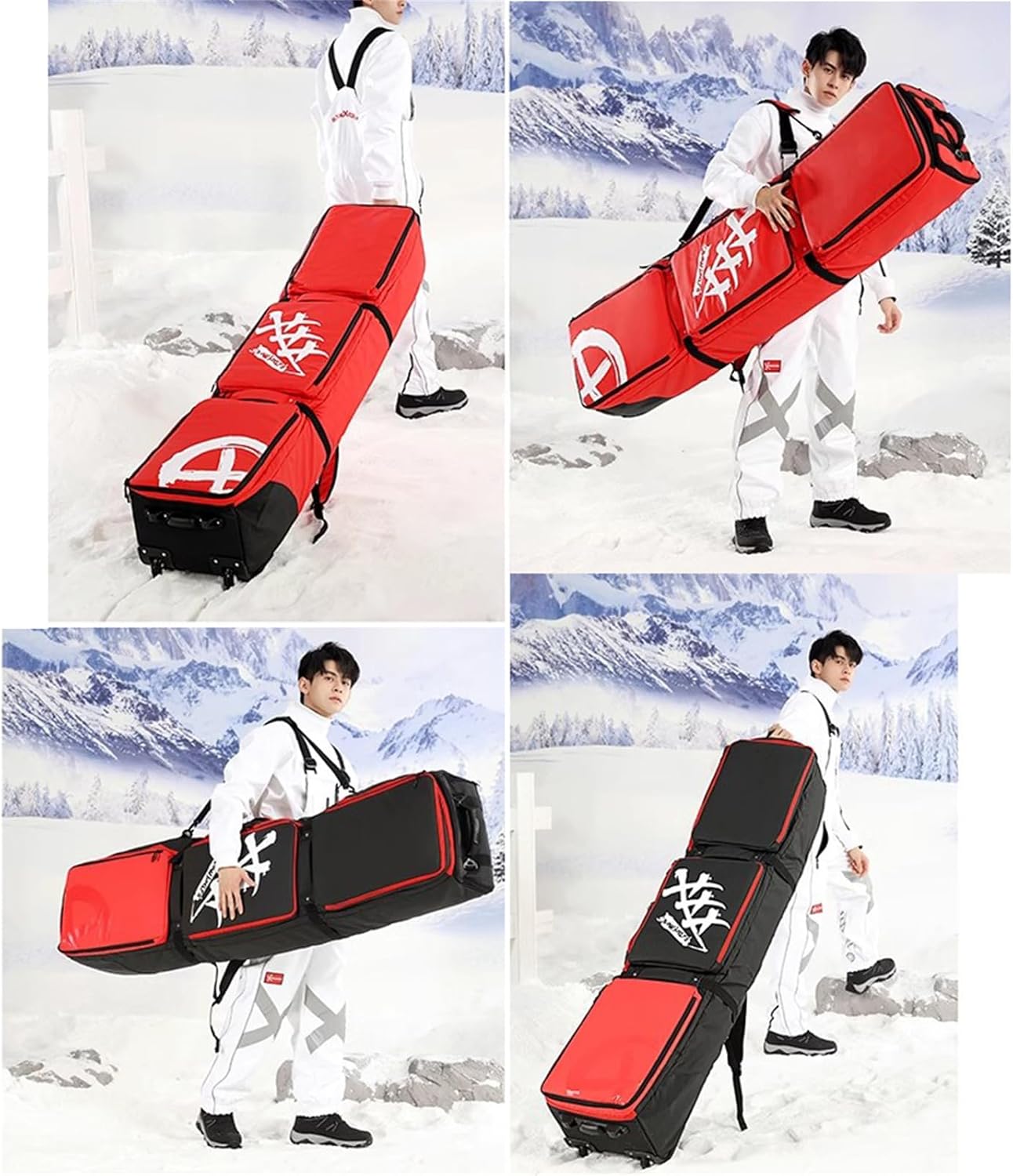 Snowboard Bag with Wheels Padded Ski Bag for Flying Air Travel Waterproof Roller Snowboard Bag Foldable Wheeled Ski Bag Double Rolling Ski Bag