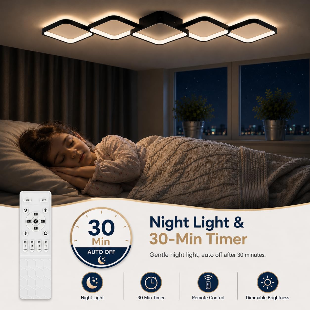 Plafoniera LED Dimmerabile 54W 5400LM con Telecomando/APP, Lampada da Soffitto Moderna 106x30cm con Funzione Memoria e Luce Notturna, Luce LED per Soggiorno, Camera da Letto, Cucina, Sala da Pranzo