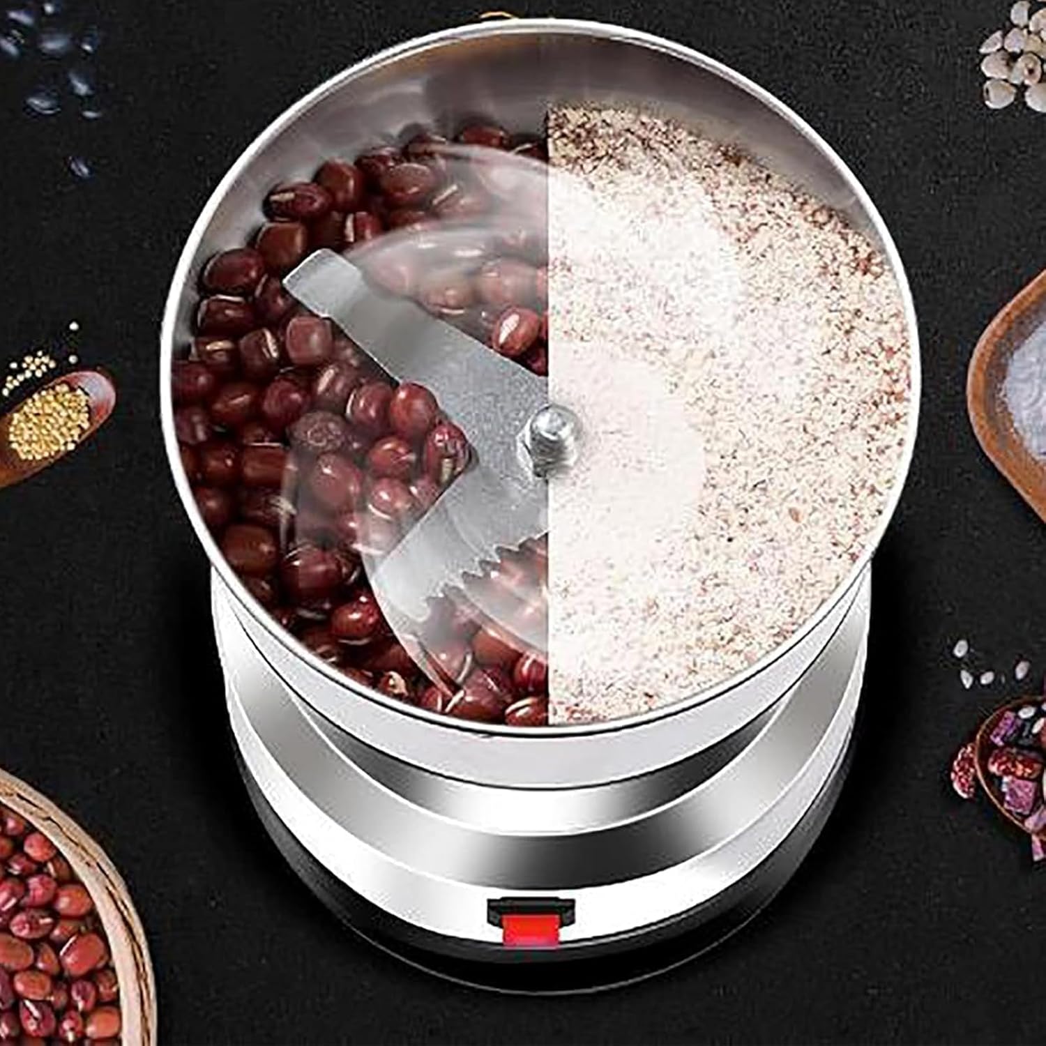 ERICAT Multifunctinal Electric Coffee Grinder, Kitchen Grains Nuts Beans Spices Milling Machine with Protective Cover and 4 Leaf Steel Knife, Efficient Fast Crushing, for Dry Materials, Spices