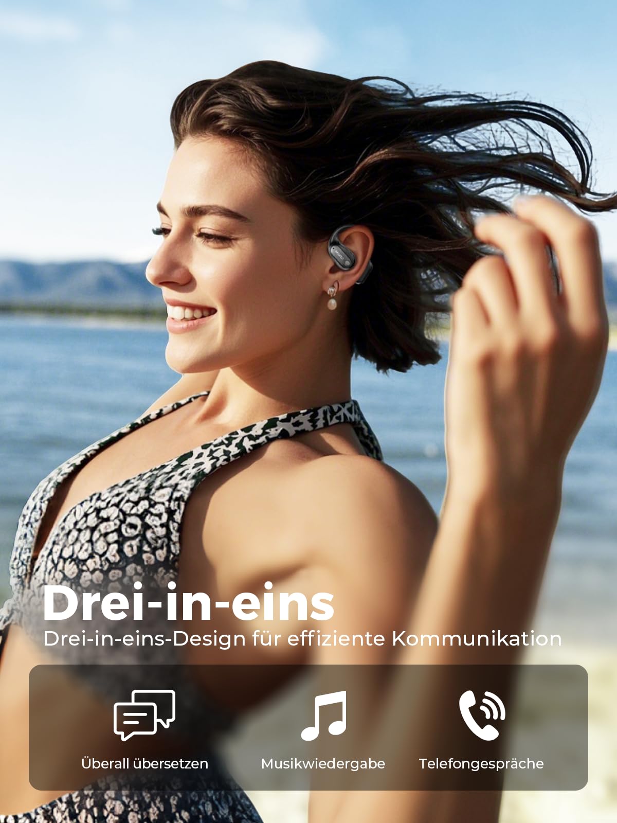 MS190 KI Übersetzer Kopfhörer 3-in-1, Übersetzungskopfhörer in echtzeit mit 134 Sprachen & 8 Modi, ai kopfhörer übersetzer mit APP, Bluetooth 6.0, 60H Übersetzungs Ohrhörer für Geschäft, Lernen
