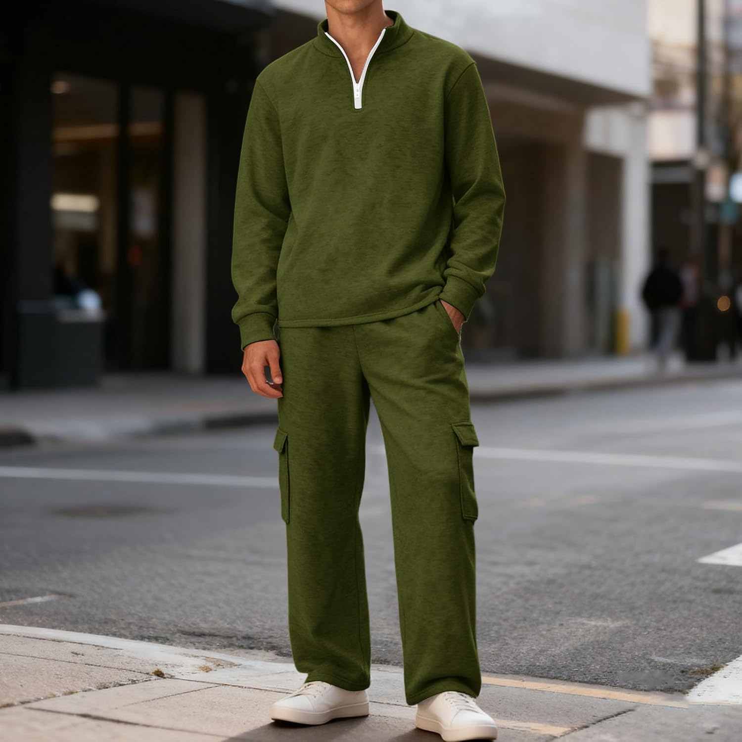 Track Suits Mens 2 Piece Quarter Zip Up Sweatshirt with Sweatpants Sets Casual Jogging Sport Comfort Suit Sets