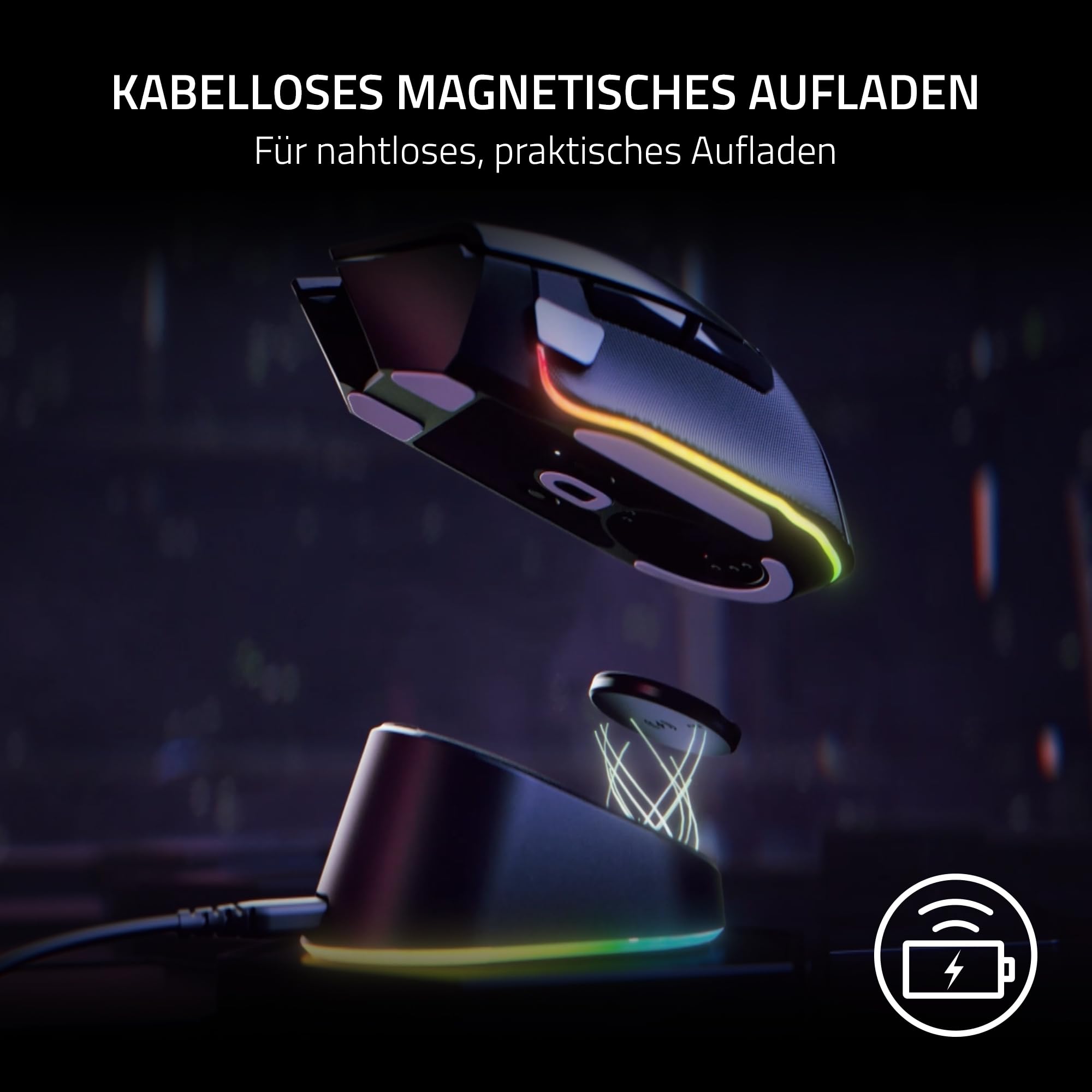 Razer Mouse Dock Pro & Charging Puck Magnetische Drahtlose Ladestation Akku Hyperspeed 4K Hz 8 RGB Chroma Beleuchtung Schwarz