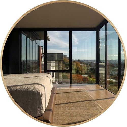 45" Round Gold Mirror Large Farmhouse Circular Mirror for Wall Decor, Oversized Metal Frame Wall Hanging Mirror, Entryway Mirror