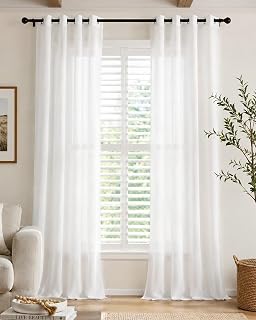 PONY DANCE White Sheer Privacy Curtains 96 Inches Long, Non-See-Through Light Filtering Grommet Drapes for Bedroom & Living Room, Semi Sheer Patio Sliding Glass Door Curtains, 2 Panels, 52" W x 96" L