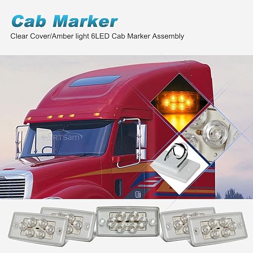Miniatura 10 de Partsam 5luces rectangulares ámbar 6LED parte superior transparente para Freightliner Volvo