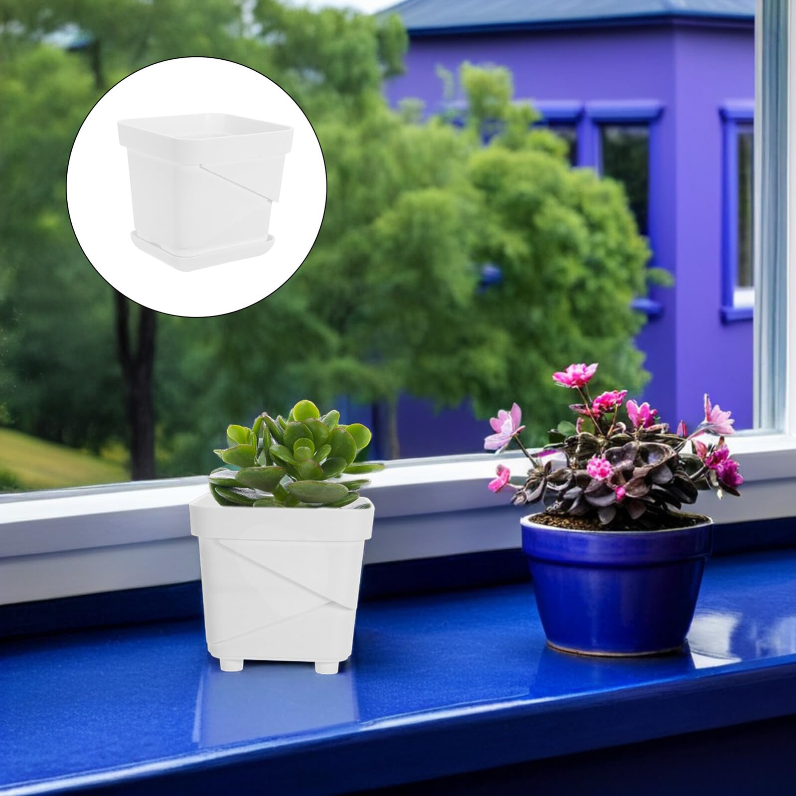 Lurrose Lot de 6 Pots Pots de Pépinière Carrés en Plastique Blanc 12 CM Drainage et Plateau Maison pour Succulentes Cactus et Semis Polyvalents pour Jardin Intérieur et Balcon