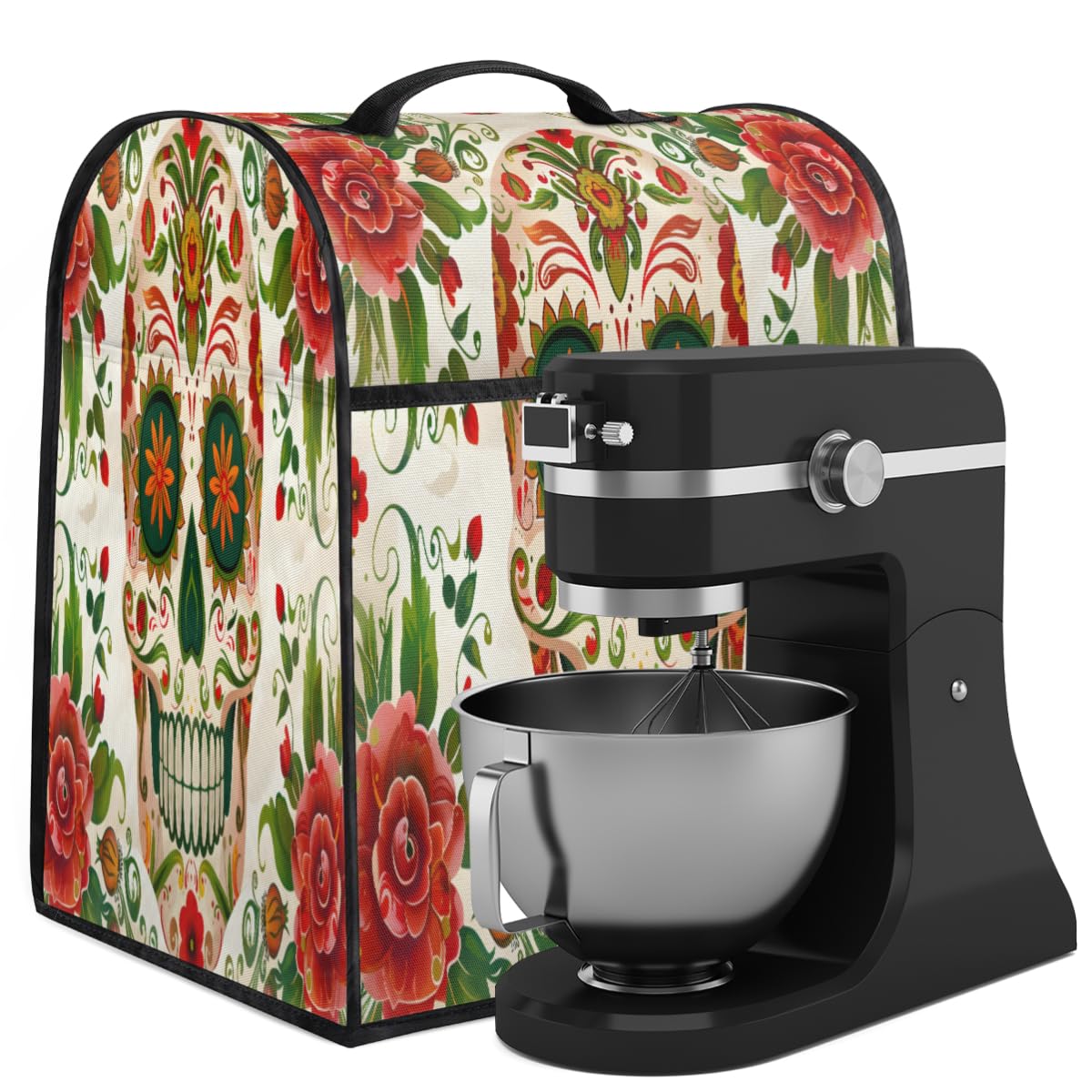 Coffee Maker Cover Floral Sugar Skull Kitchen Appliance Covers Small Appliance Covers Blender Cover Juicer Cover Dust Covers for Kitchen Appliances with Top Handle and Pockets,Washable,B538
