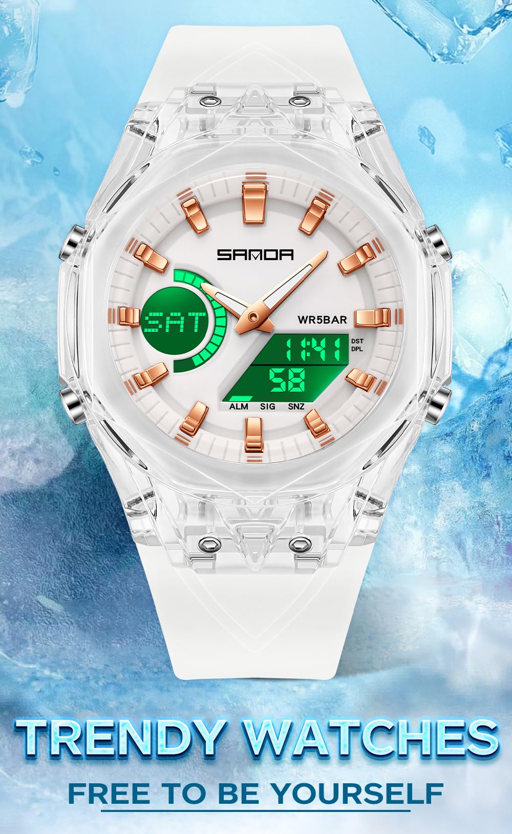 FANMIS Montre de Sport Unisexe à Double Affichage – Étanche jusqu'à 5 ATM – Montre Tactique analogique numérique avec Jour, Alarme, chronomètre et Bracelet en TPU – Montre-Bracelet à Quartz Tendance