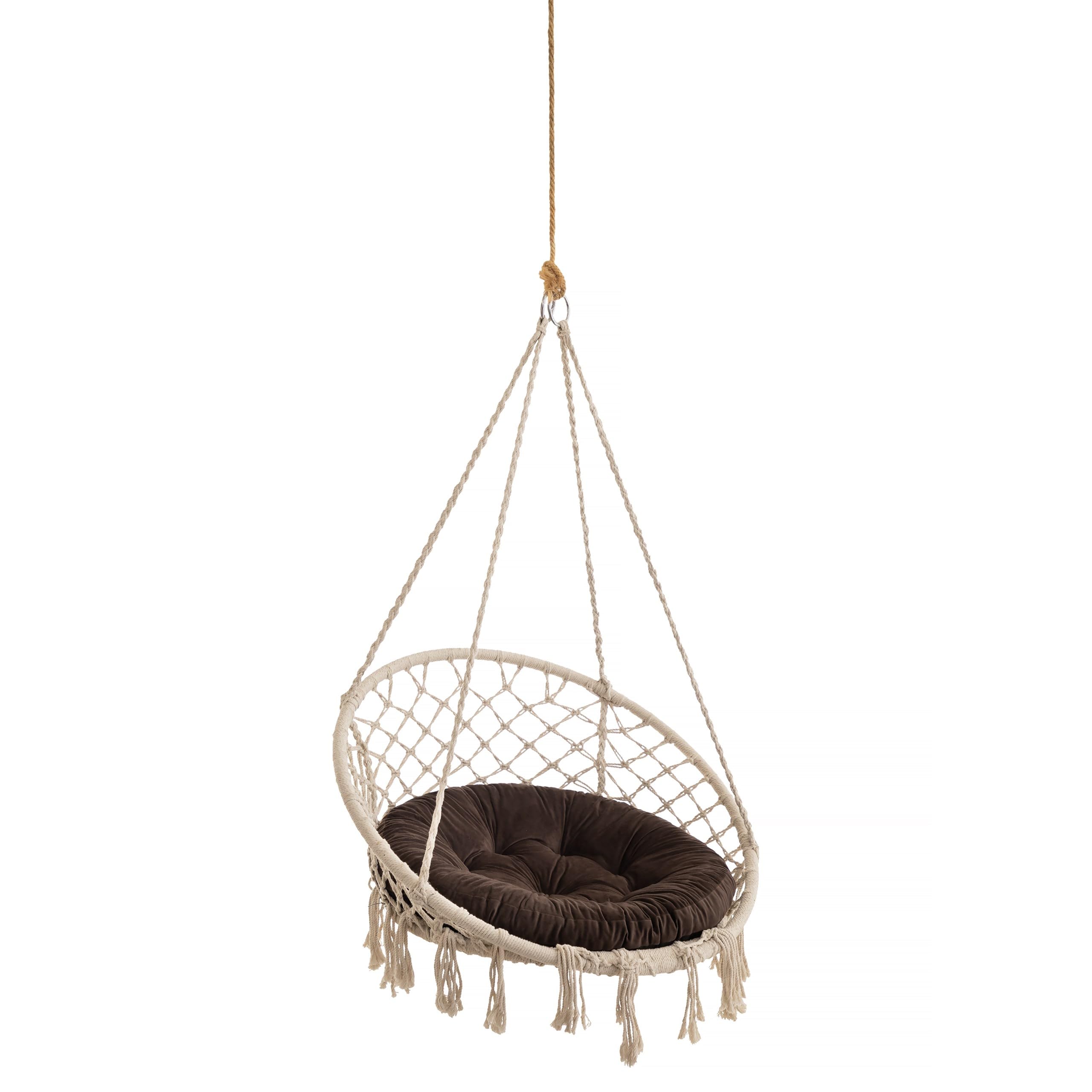 Hängesessel Kissen, Hängekorb Sessel, Indoor/Outdoor, Auflage, Rund, Swing, Schaukelkissen, Sitzkissen für Stuhl, Velvet, Waschbar, Braun, 65 x 65 cm
