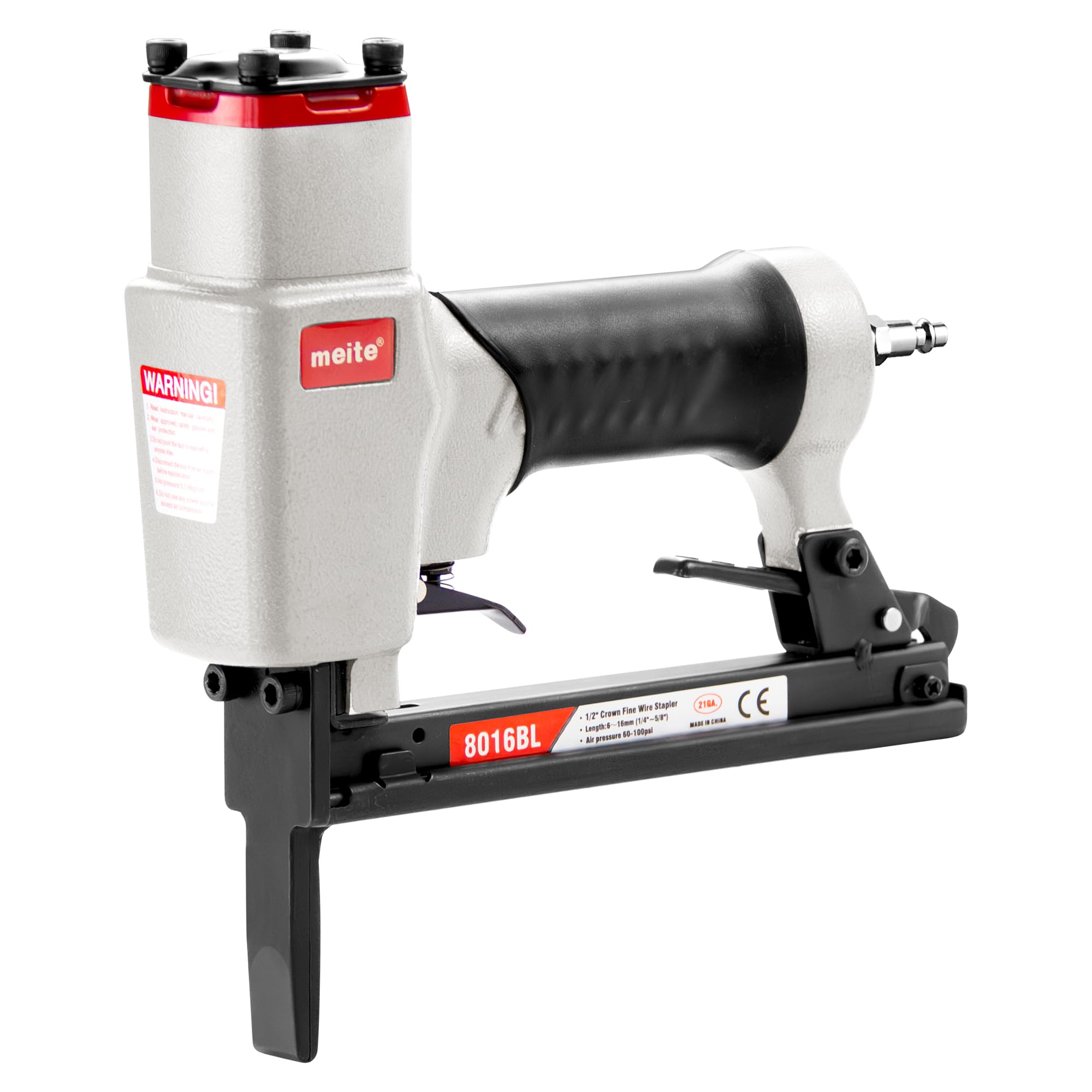 meite Pneumatic Staple Gun with Extended Nose, for 21 Gauge 1/2-Inch Crown Staples, Upholstery Stapler for Woodworking, Carpentry, and DIY Projects (