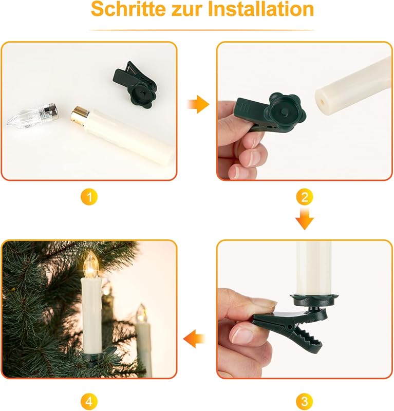 yunsheng Karácsonyi LED Gyertyafüzér - 20 db Elemes, Távirányítós, Időzíthető, Vízálló Fényfüzér Karácsonyfa Dekorációhoz, Meleg Fehér Fénny