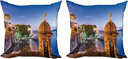 Miniatura 9 de Lunarable Puerto Rico - Juego de 2 fundas de cojín para fotografía, estilo retro con elementos arquitectónicos, decoración de impresión digital de