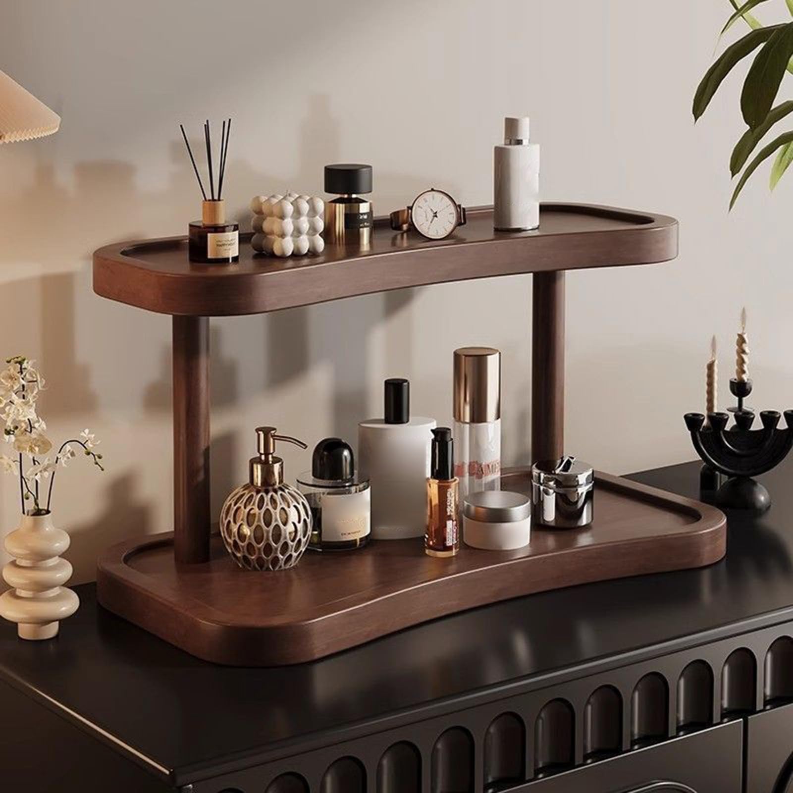 Supporto per tazze da caffè, a 2 ripiani, 40 x 20 x 22 cm, in legno composito, organizer da tavolo, per cucina familiare, dormitorio, interni, stazione caffè, bar, robusto, , elegante