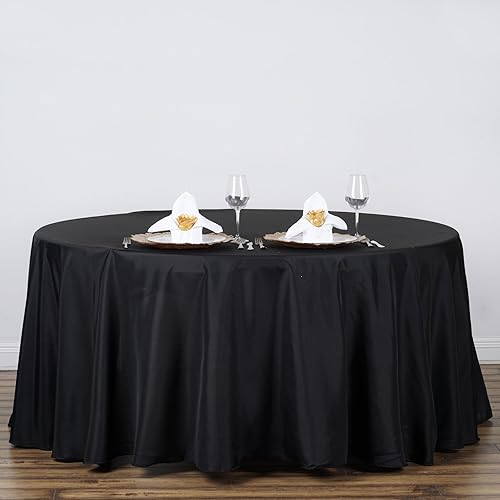 TABLECLOTHSFACTORY Mantel redondo negro de 120 pulgadas, mantel de poliéster, resistente a las manchas y a las arrugas, lavable, para bodas,