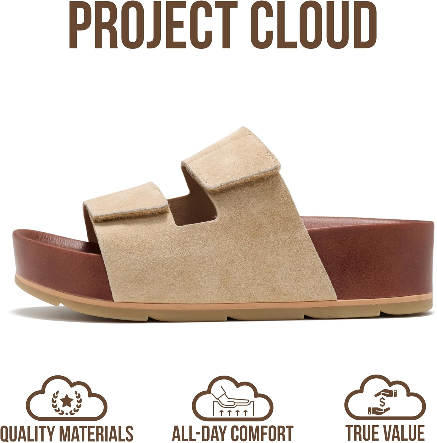Project Cloud 100% Genuine Leather Platform Sandals Women Footwear-Beach Essentials Summer Wedges with Plush and Soft Insole-Non Slip & Lightweight Wedge Sandals For Women 2026