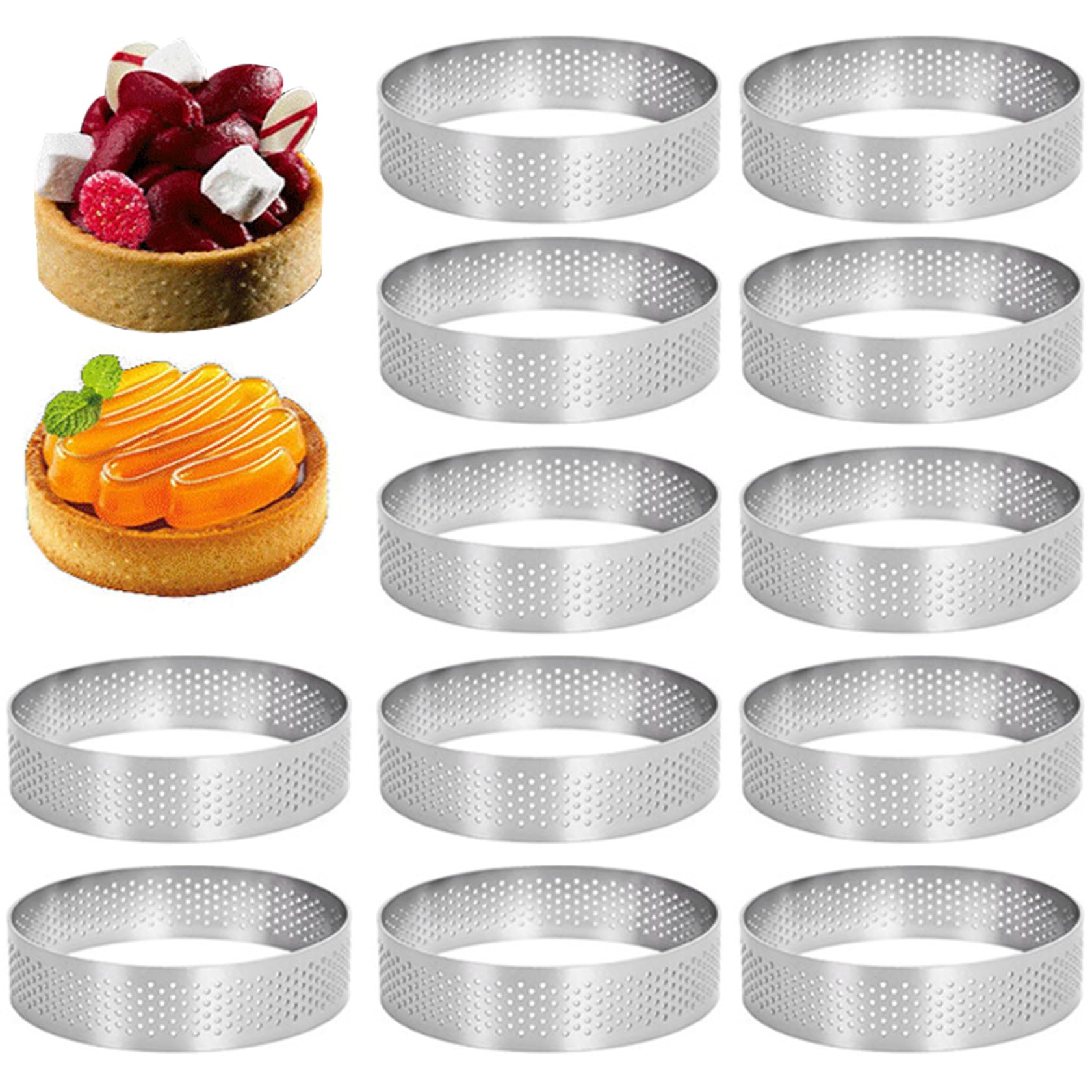 Anillos para tarta perforados de acero inoxidable para hornear muffins crujientes, 12 ud