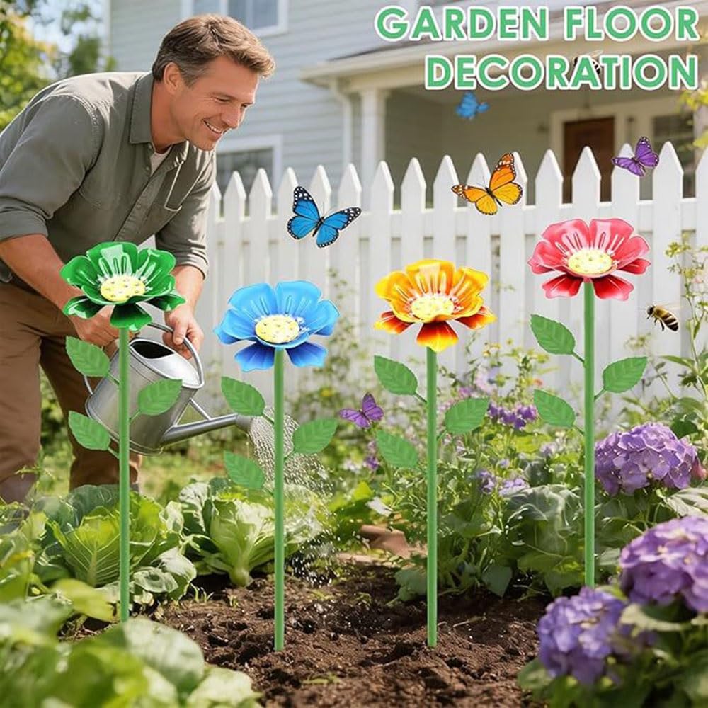 Stazione di irrigazione per api da giardino, decorazioni per cortili di fiori in metallo, mangiatoia per uccelli da esterno per prato e patio, confezione da 4 per la cura delle aiuole
