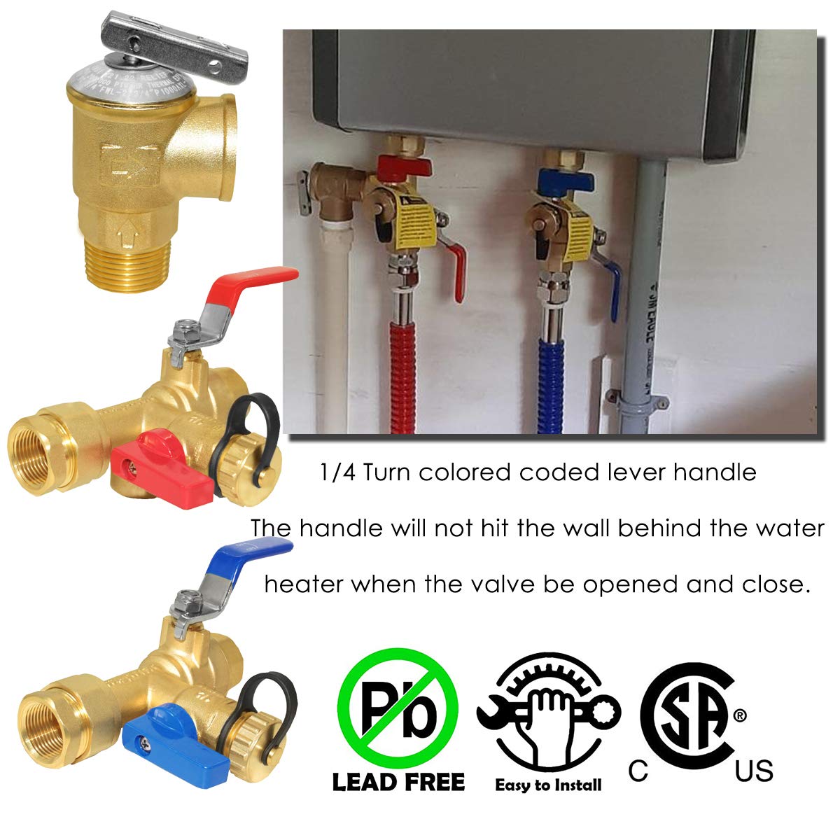 Beduan Kit de válvula de servicio de calentador de agua 3/4 pulgadas IPS aislador sin tanque con válvula de alivio de presión, construcción de latón limpio