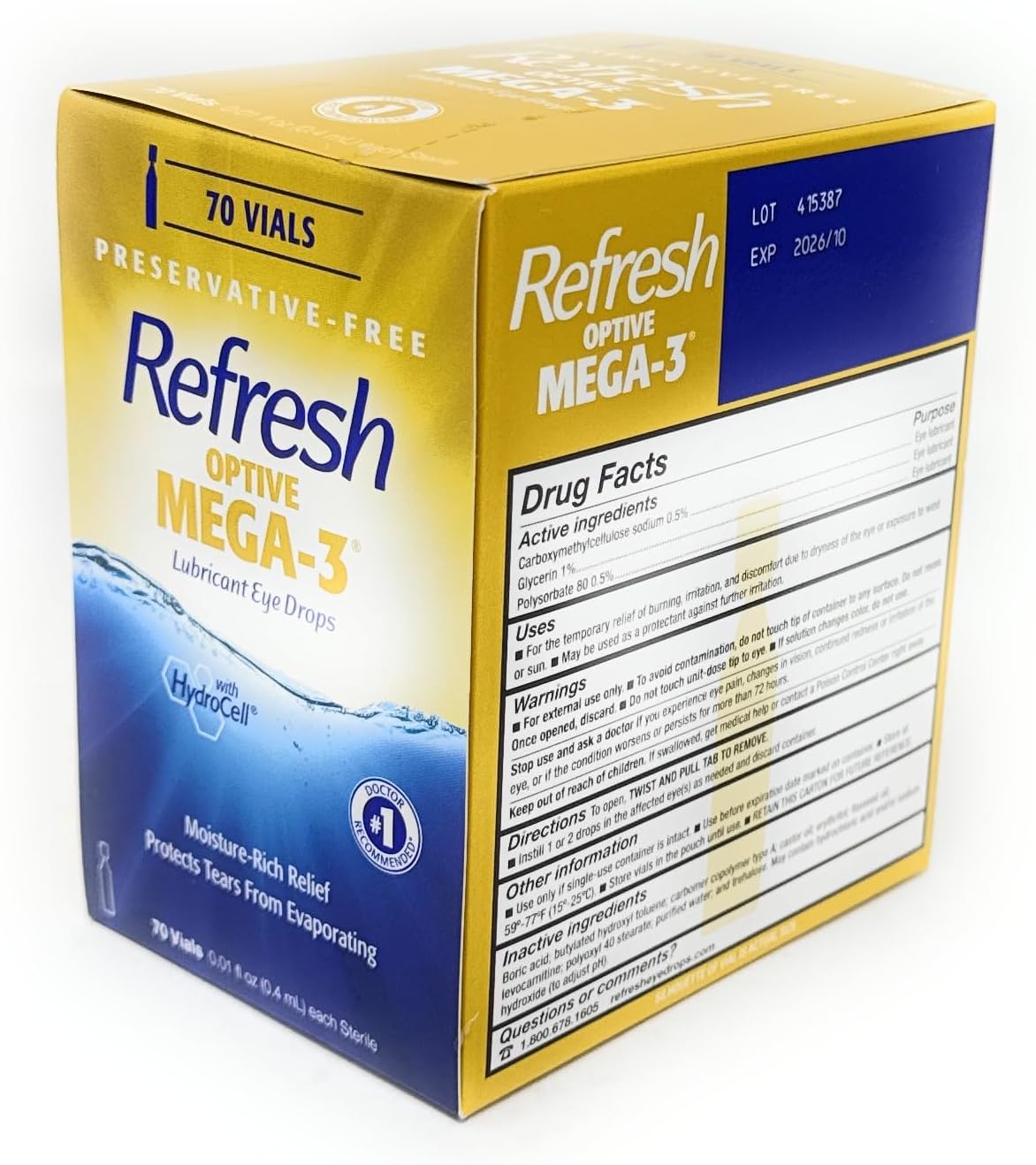 Refresh Optive MEGA-3 Preservative-Free Lubricating Eye Drop, 70 Vials