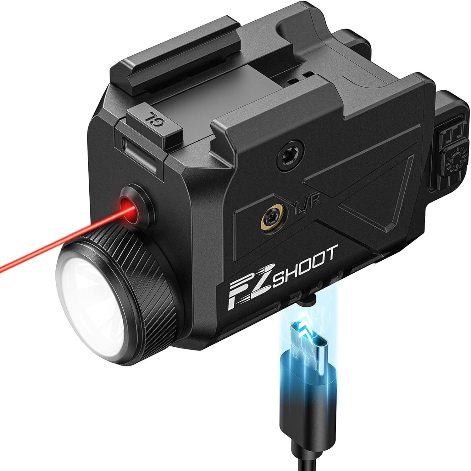 EZshoot 800 Lumens Laser Light Combo for Pistol Rechargeable, Pistol Flashlight with Slidable Rail Compatible with Glock and Picatinny Rail, Gun Light with Red Laser Beam