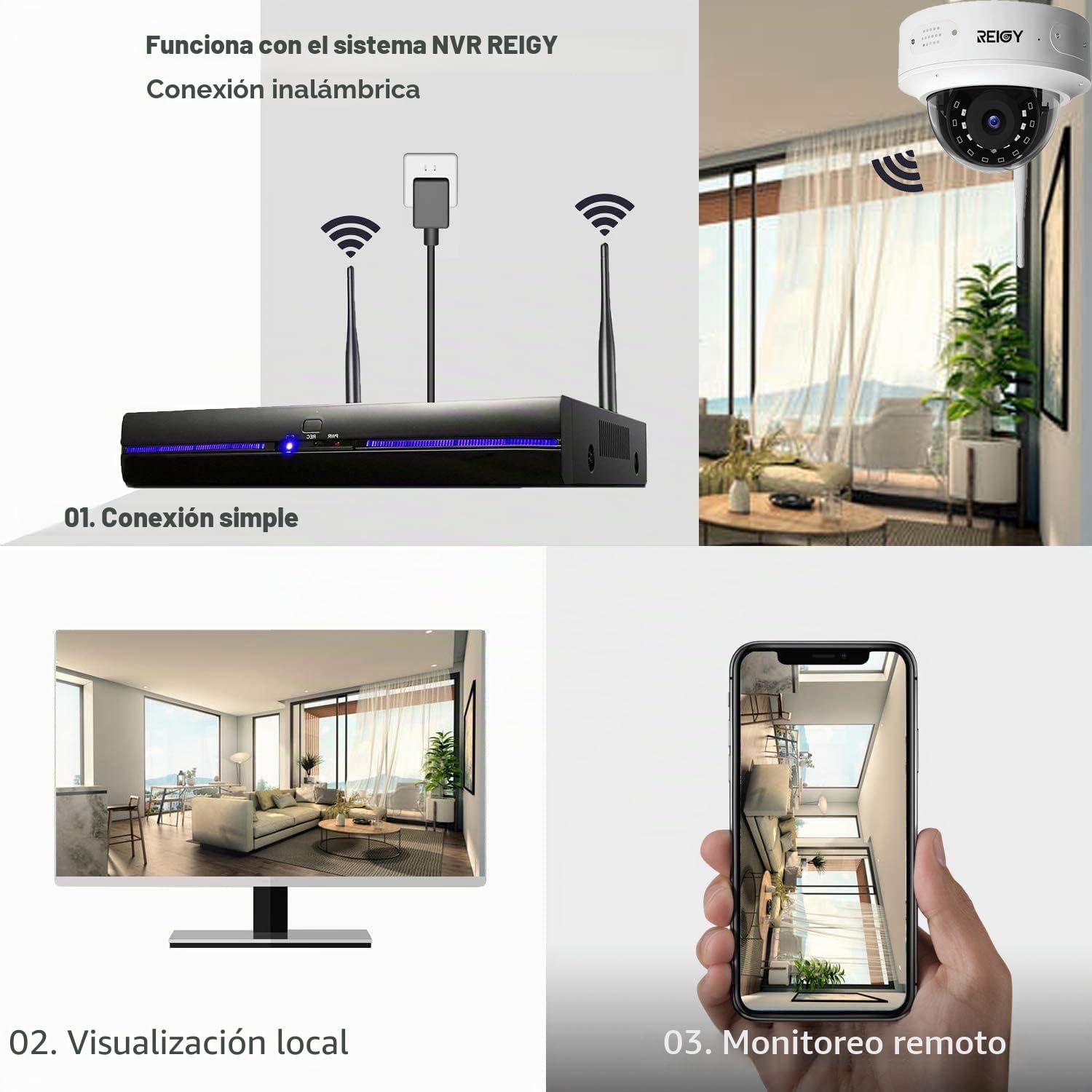 REIGY 3MP Cámara IP WiFi para Exteriores/Interiores, Cámara de Vigilancia a Prueba de Eexplosiones 1296P, Aplicación de Alarma de Visión Nocturna a Prueba de Ggua Compatible con iOS/Android