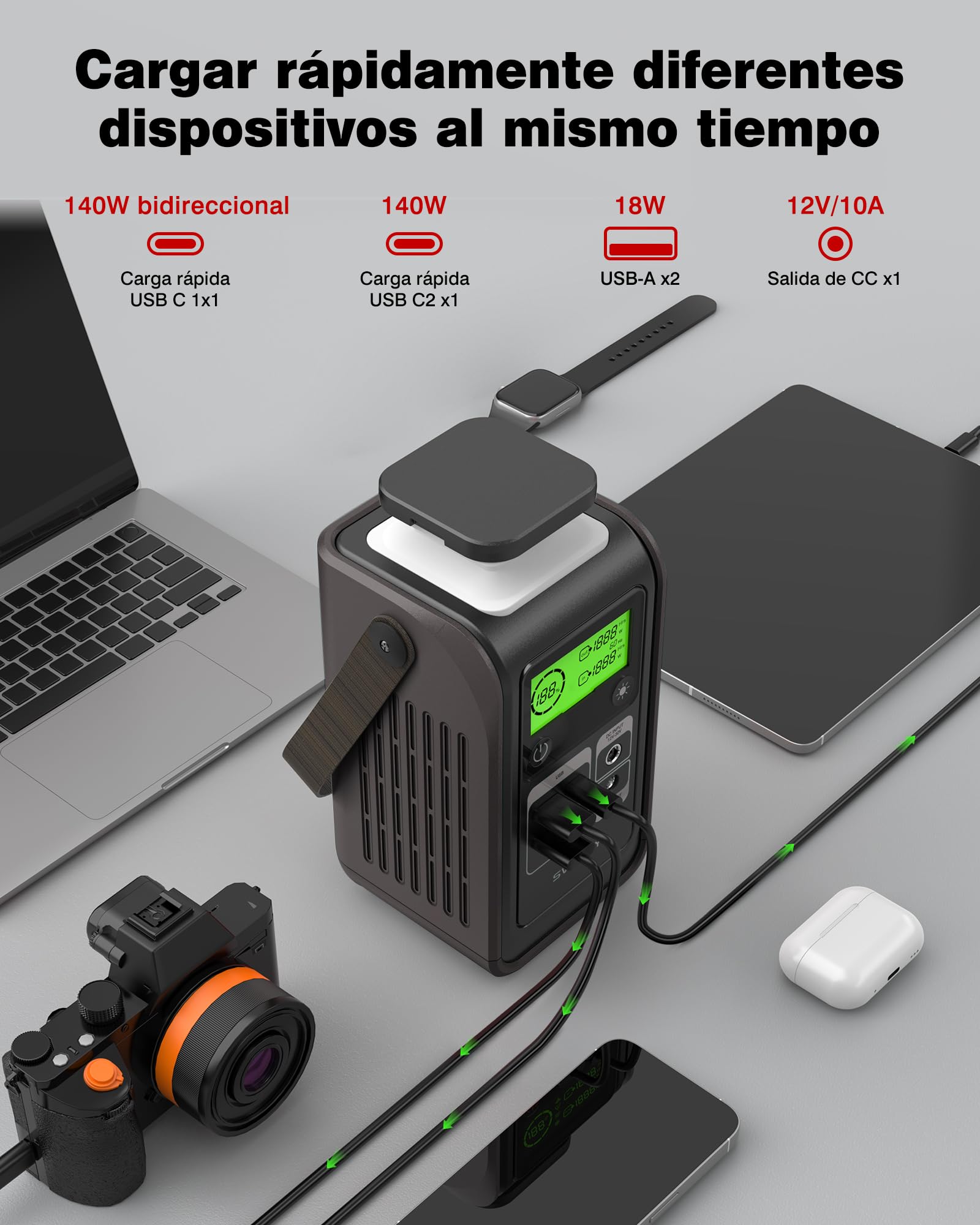 Estación de Energía Portátil S200, 192Wh Batería LiFePO4, Salida DC 180W, Carga Rápida Bidireccional USB-C de 140W, Generador Solar para Camping Viajes Emergencias