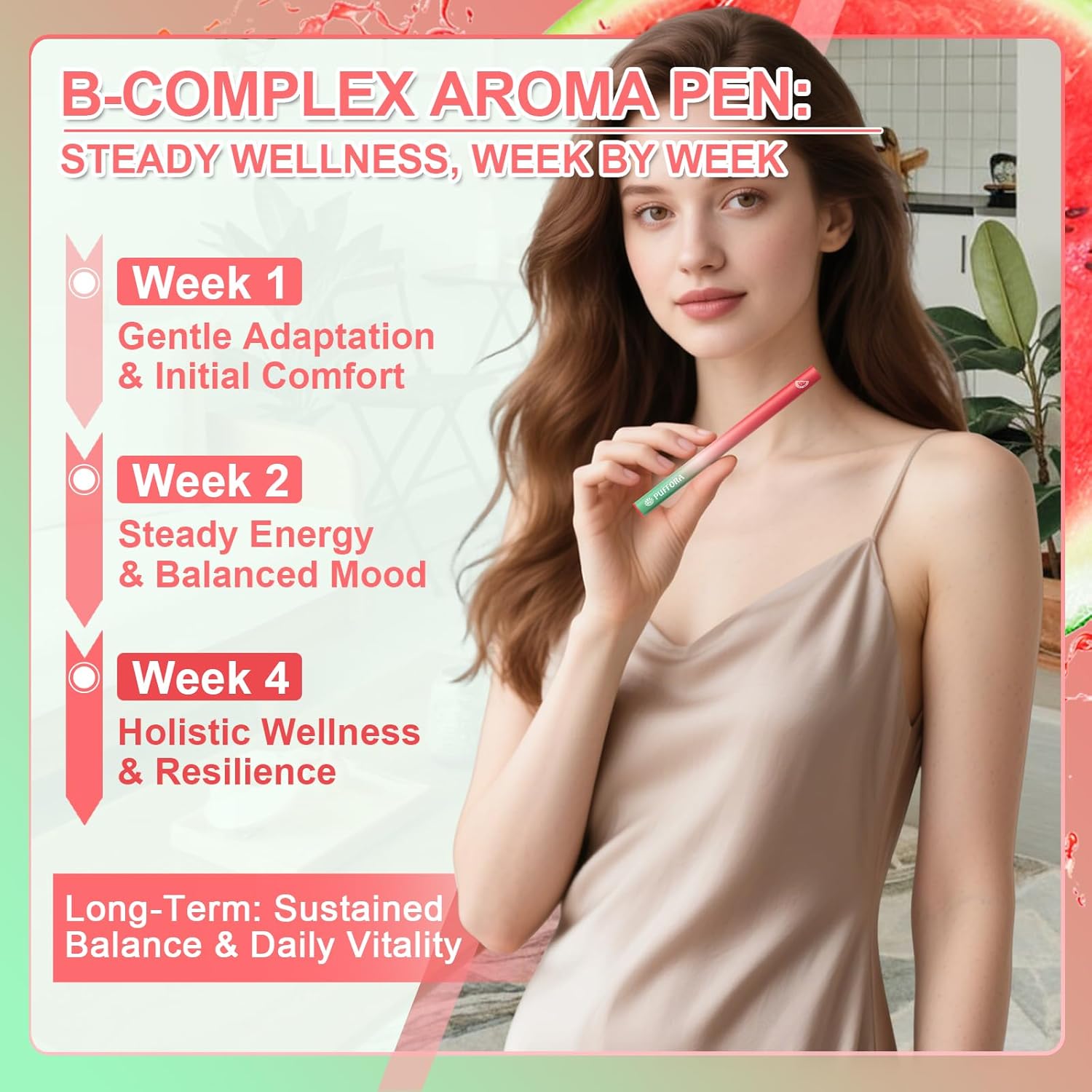 Vitamin Aromatherapy Pen | B Complex Aromatherapy Pens, B12/B6/B1 | Natural Focus & Vitality Support | 2 Pack - 1200 Uses, Watermelon Flavor, Healthy Habit Shift