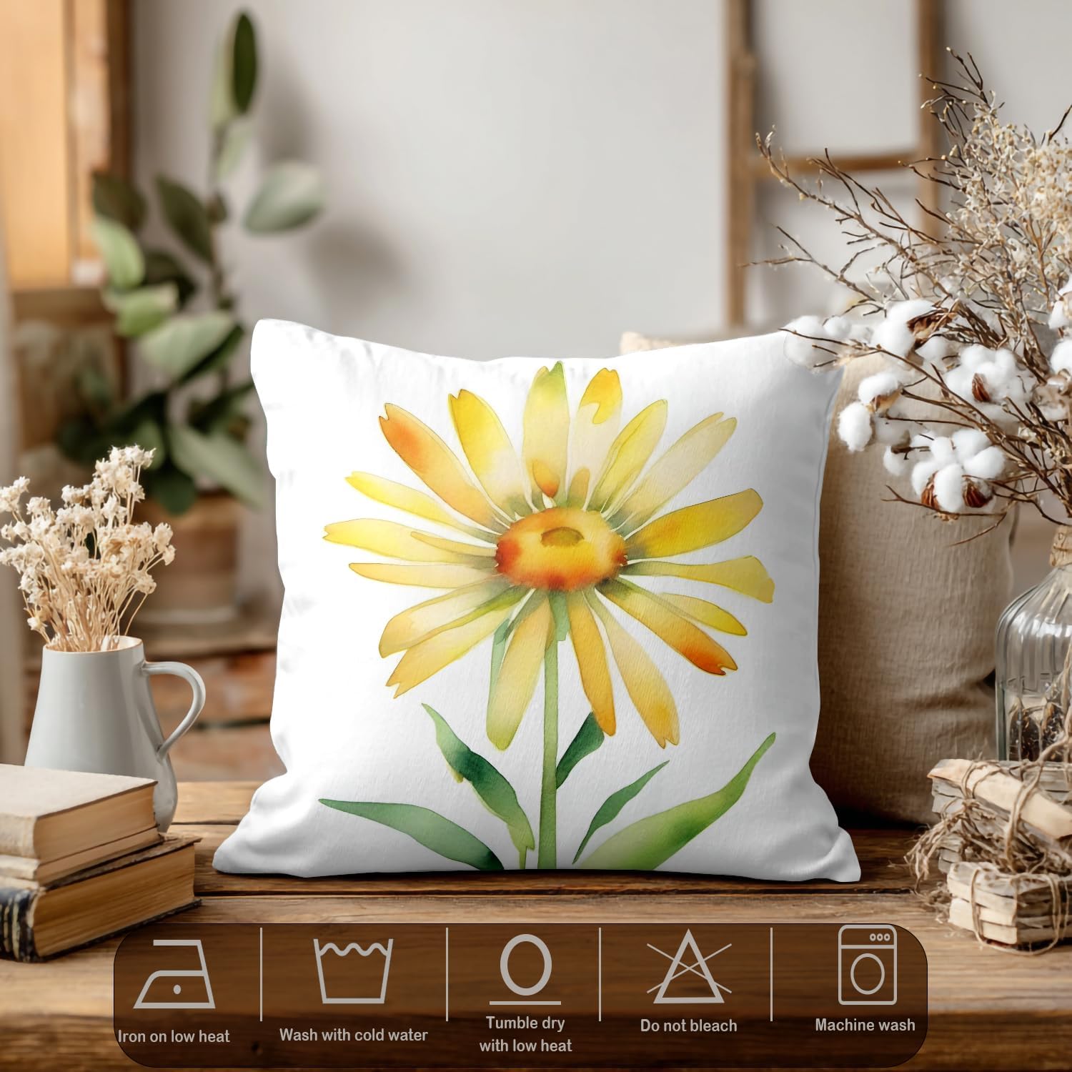 Batmerry Summer Pillow Covers 22X22, Yellow Throw Pillows Daisy Pillow Covers Isolated On White Background Couch Cover Digital Printing Blended Fabric for Couch Sofa Bed Invisible Zipper (Set of 2)