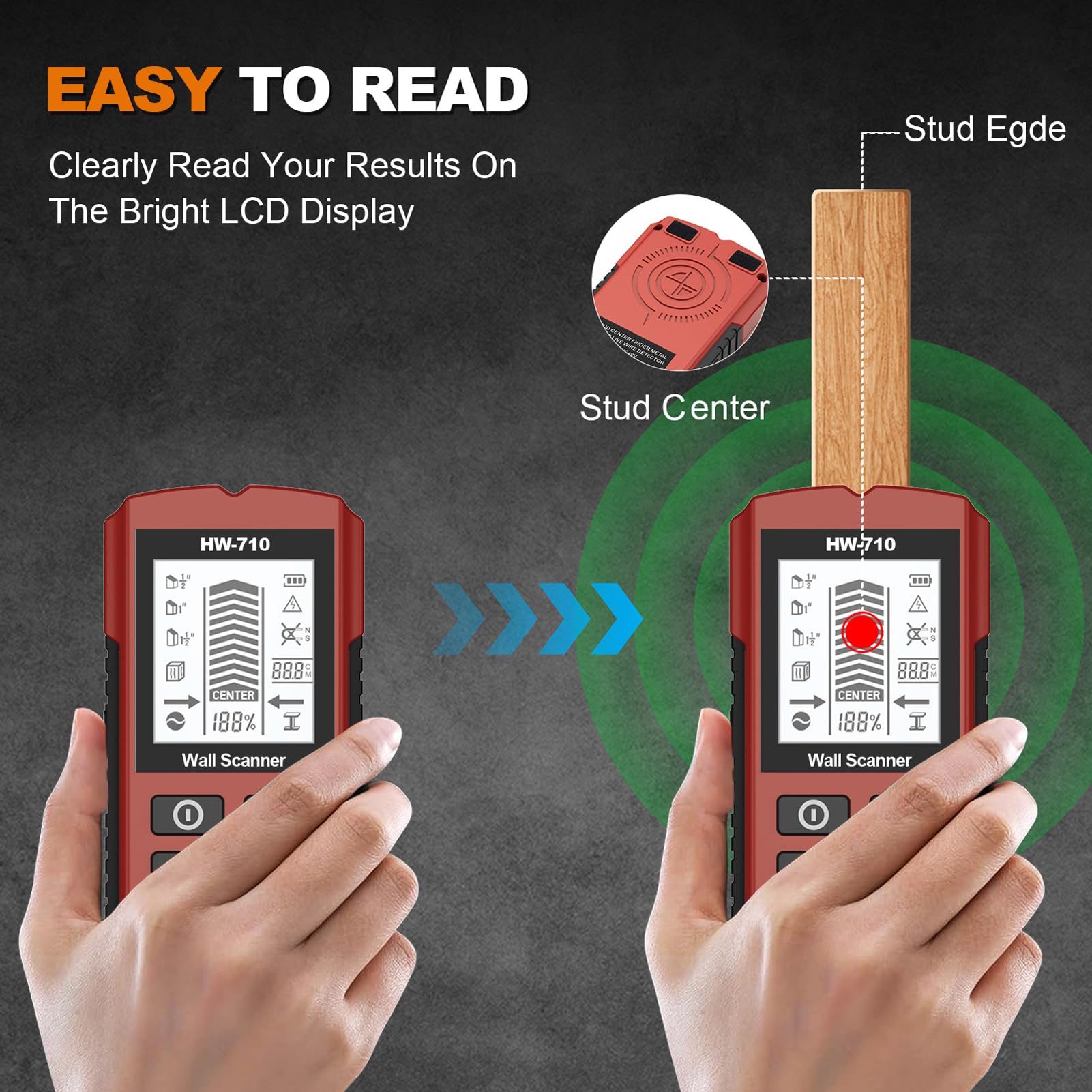 Shkalacar Scanner mural numérique Détecteur de métaux Détecteur de métaux Scanner mural Détecteur de câbles avec écran LCD pour bois, métal, fils AC, détection de tuyaux, 3 modes de balayage, arrêt