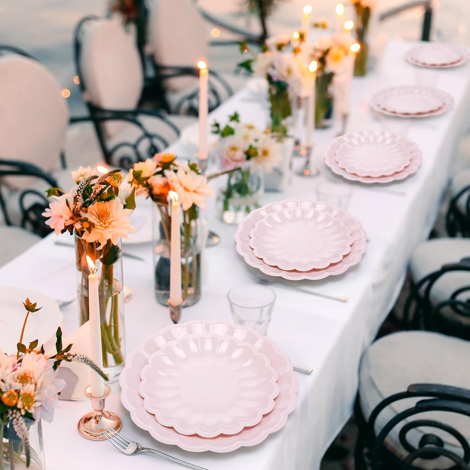 30 Pcs Pink Scalloped Paper Plates 9.5 Inch and 7.5 Inch Shell Edge Disposable Dinner Plates for Birthday Wedding Baby Shower Party Decorations - Image 6