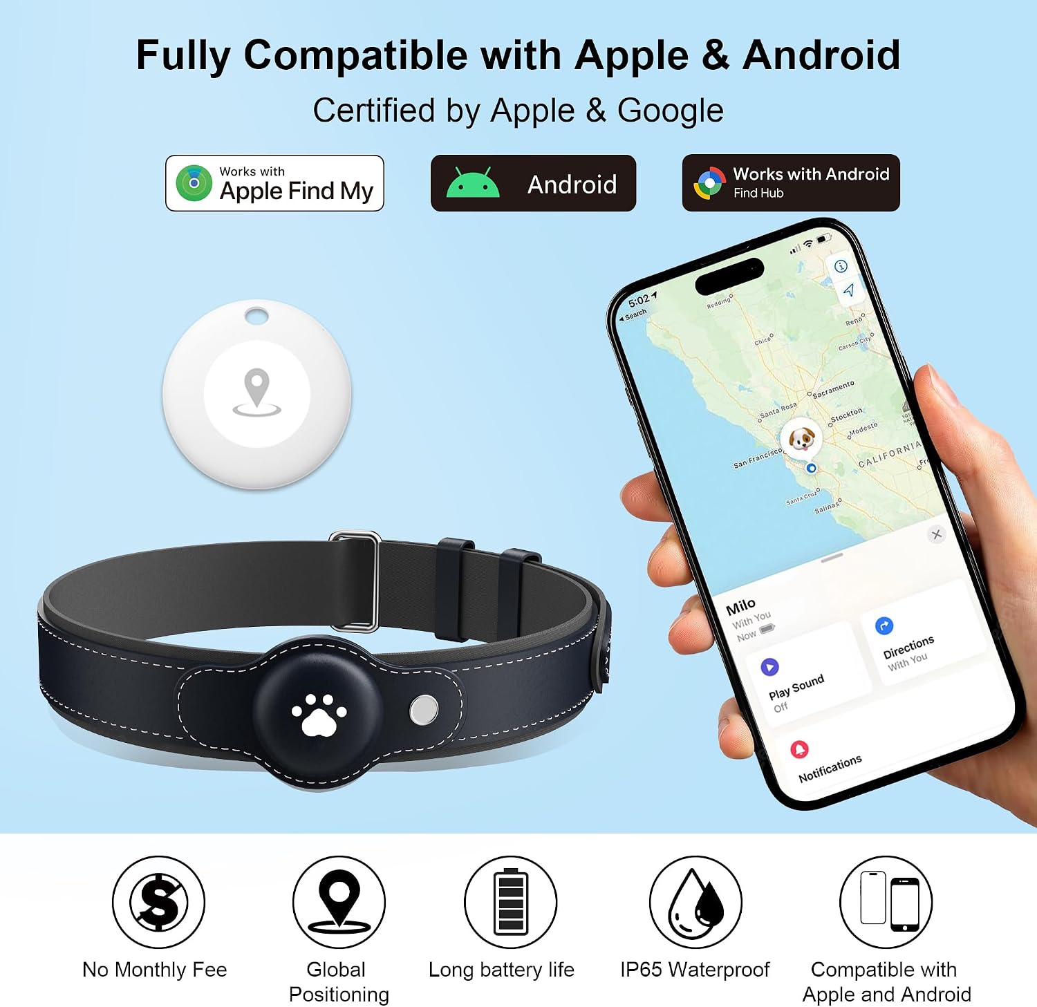 New GPS Tracker for Dogs: Smart Pet Collar with Real-Time Tracking,No Monthly Fee/Subscription (iOS & Android) Waterproof, Ant