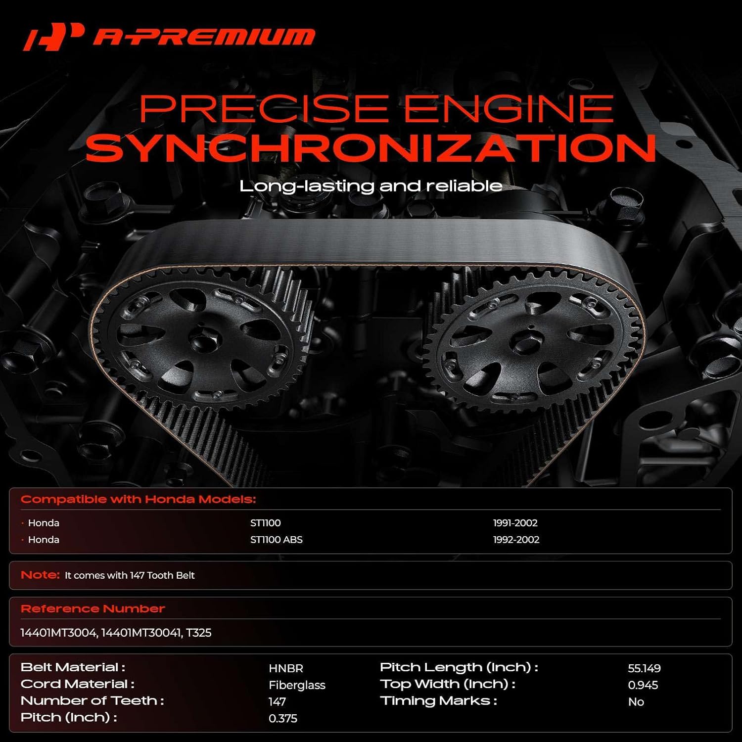 A-Premium Engine Timing Belt Compatible with Honda ST1100 1991-2002, ST1100 ABS 1992-2002