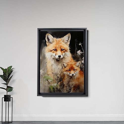 Miniatura 6 de Fox Mother Cub Prints, In The Style Of Stencil,Based, Ivory, Kids Wall Art, Kids Wall Art Display, Mom And Baby Animal Art Print, Canvas Prints,