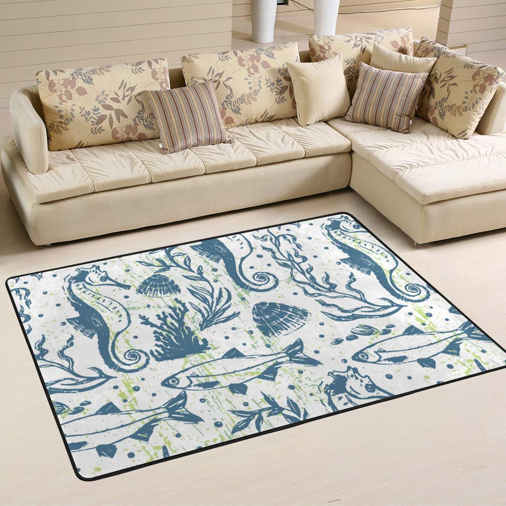 Tapis dessin main hippocampe en textile durable et facile à nettoyer