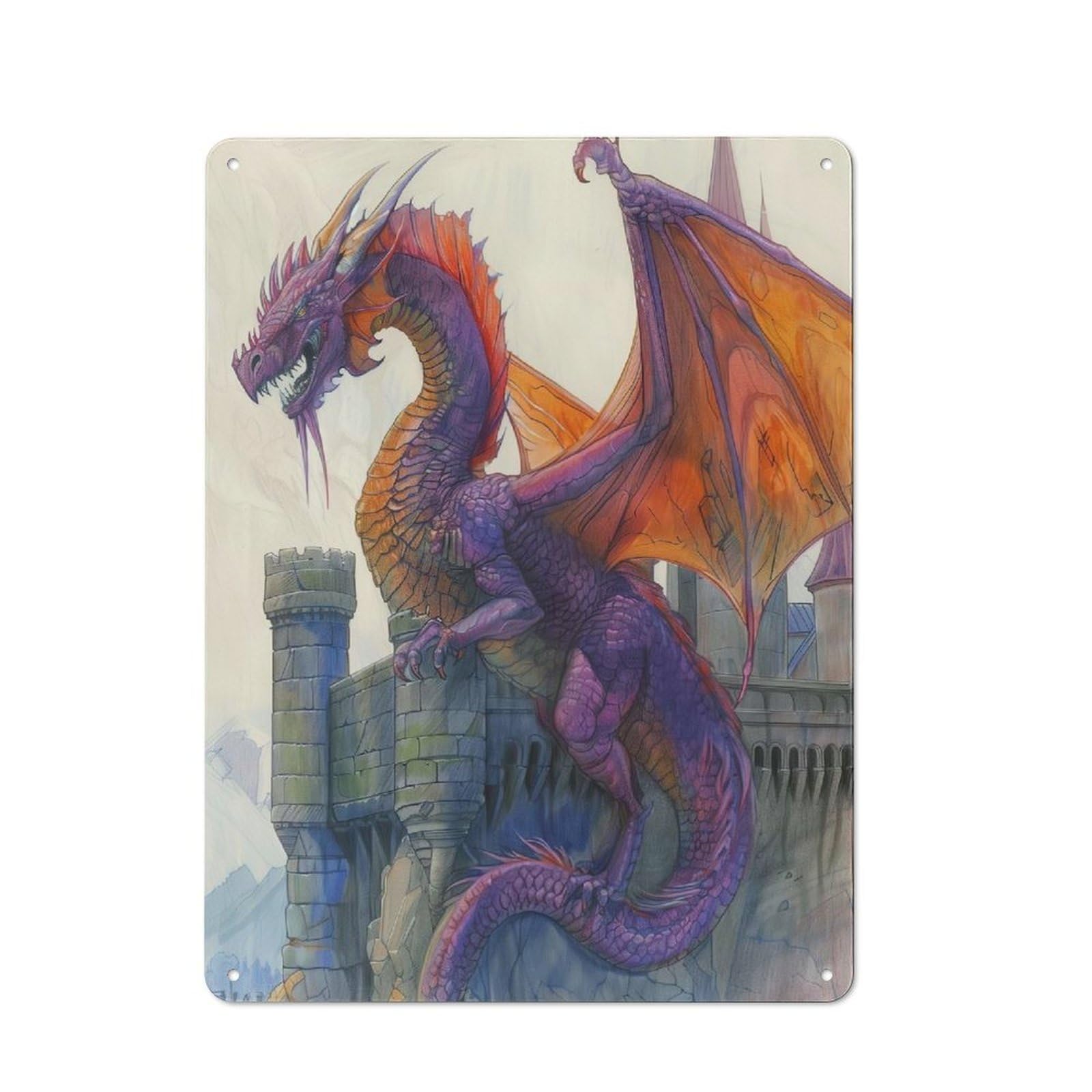Junmoney Giant Full Body Dragon Vintage Retro Metal Sign 40X30cm Featuring Garage Wall Decor For Garage, Workshop, Shed Or Utility Room