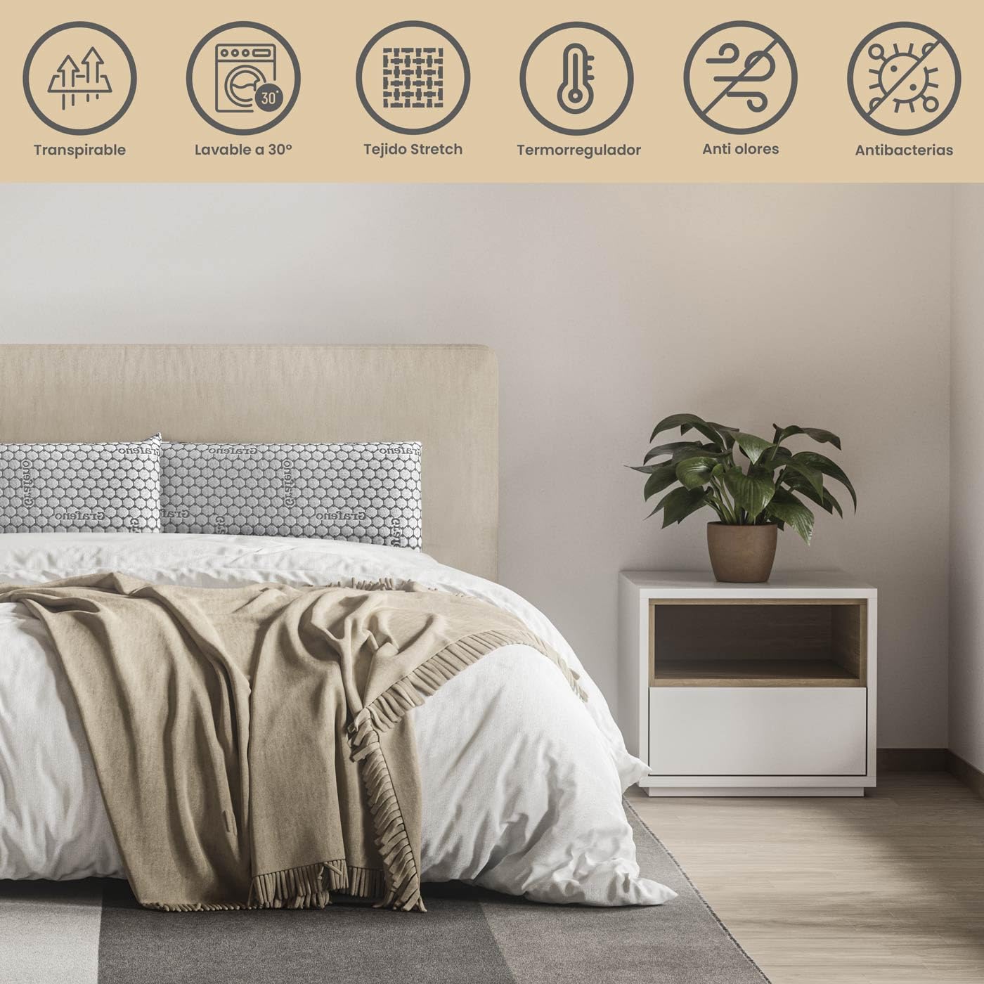 Homey - Almohada Viscoelástica Carbono | Máximo Confort y Excelente Adaptabilidad con Propiedades Antiestrés | 2 Unidades de 70 x 40 cm