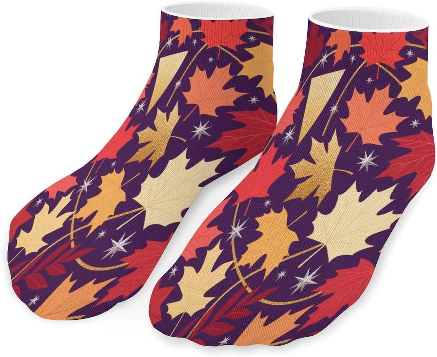 Aesthetic Maple Leaf Ankle Sock,Cushioned Crew Socks Low Cut Compression Running Sock with Ankle Support for Men Women(5 Pairs)