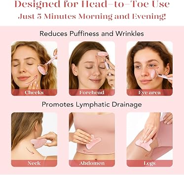 BAIMEI Jade Roller & Gua Sha Set for Face,Face Roller Massager,Rose Quartz