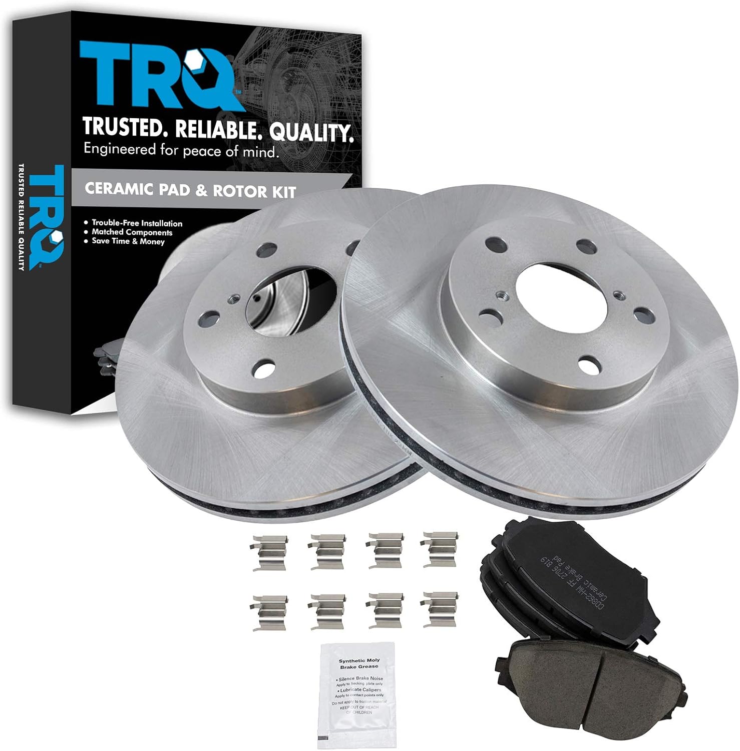 TRQ Front Brake Pad & Rotor Kit Brake Pads Brake Rotor Ceramic Compatible with 2001-2005 Toyota RAV4